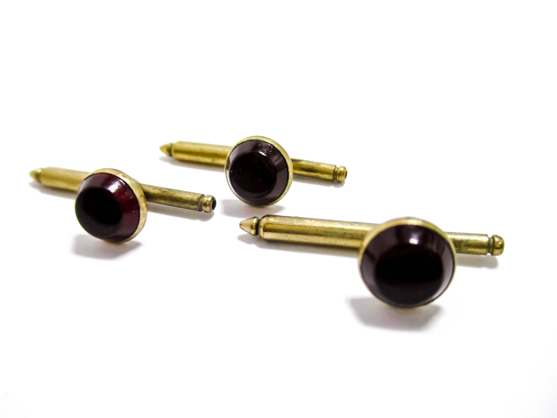 Vintage Shirt Stud Lot of 3 - Ruby Red Cabochons