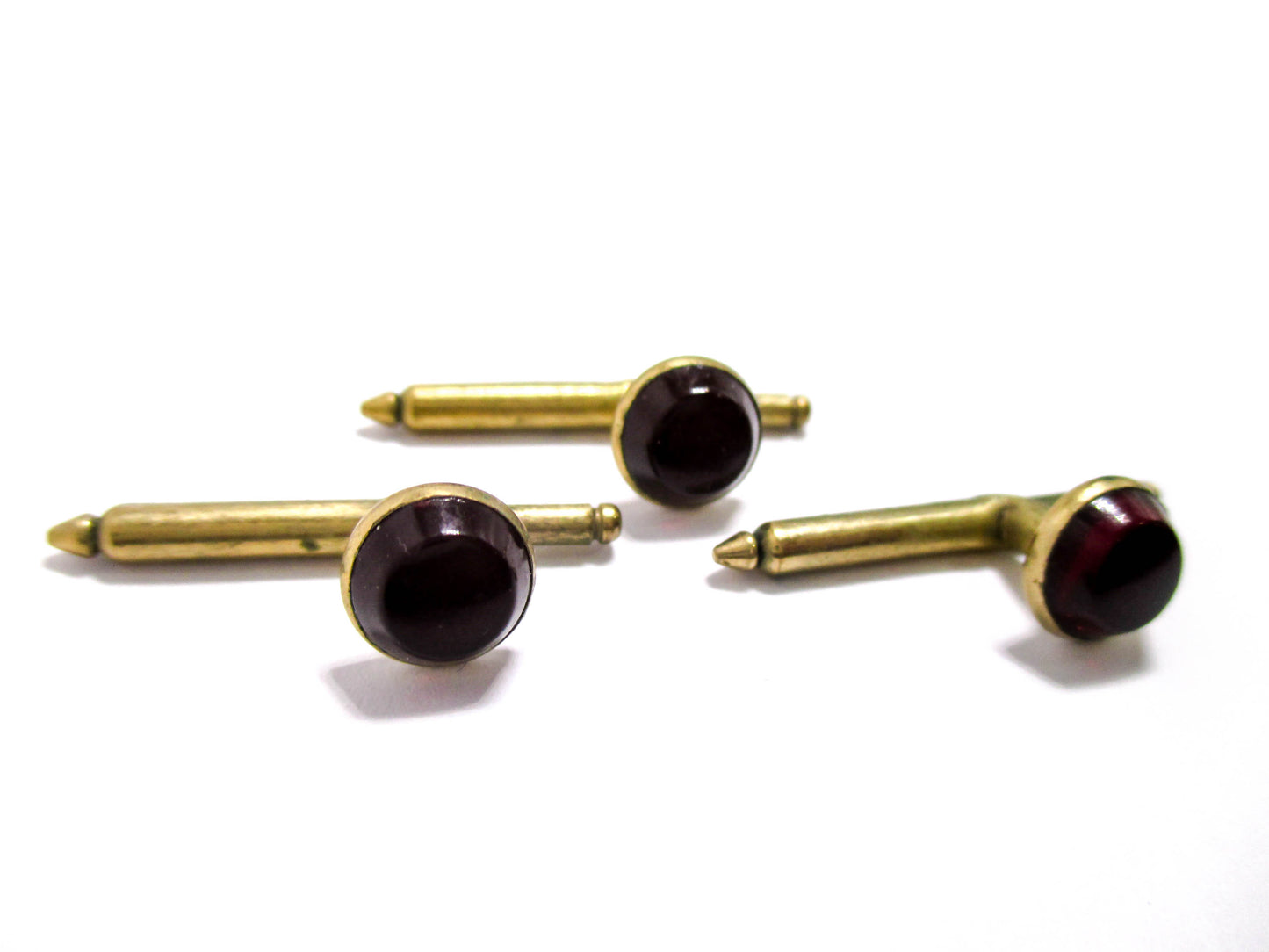 Vintage Shirt Stud Lot of 3 - Ruby Red Cabochons