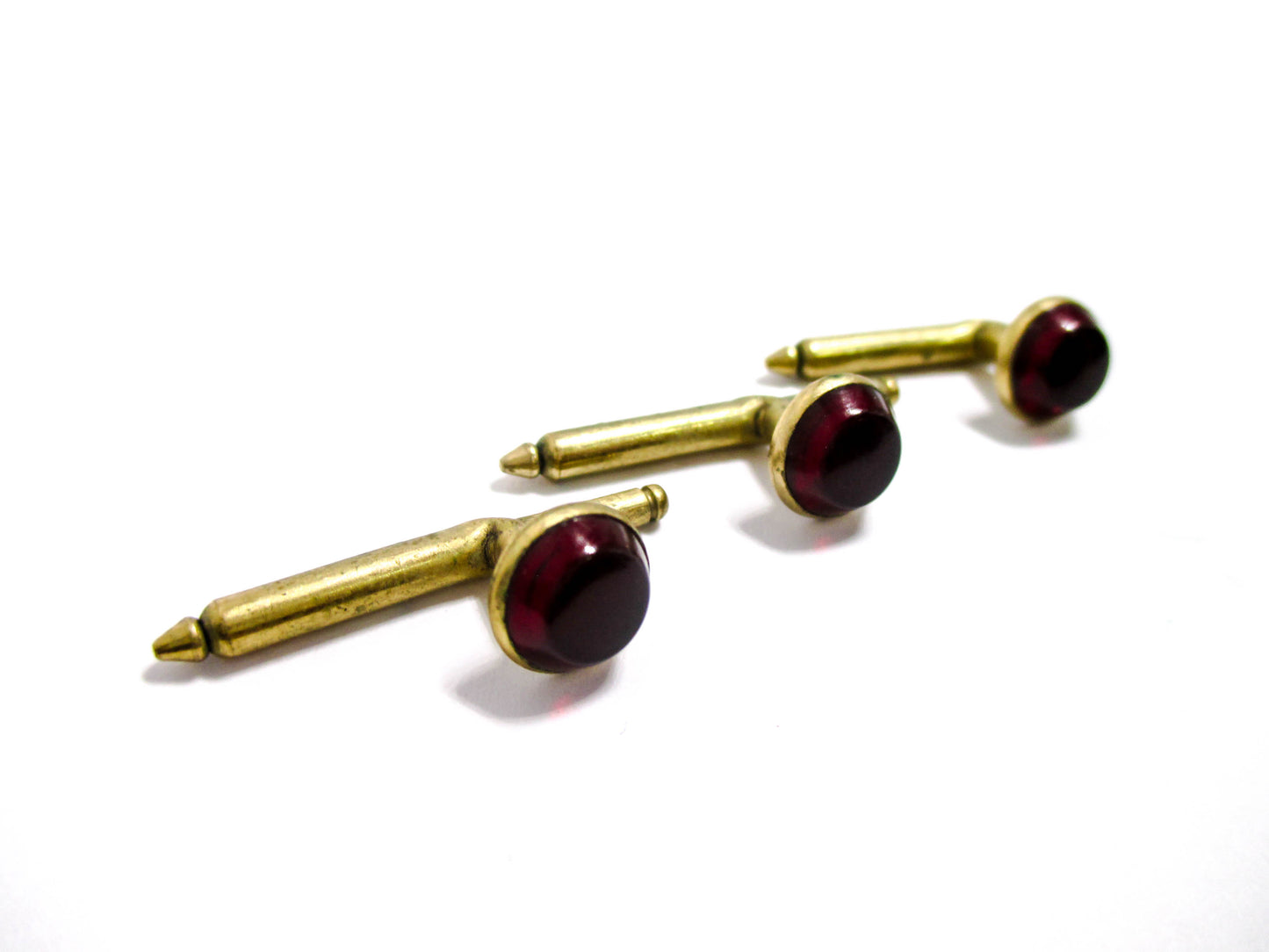 Vintage Shirt Stud Lot of 3 - Ruby Red Cabochons