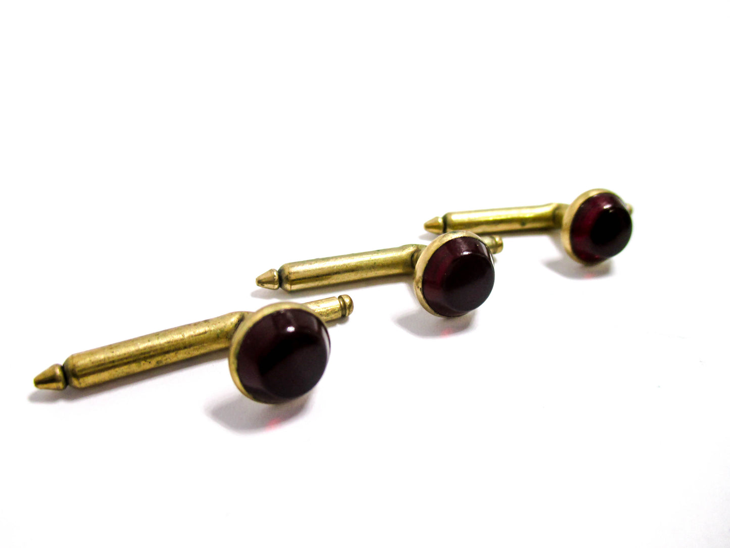 Vintage Shirt Stud Lot of 3 - Ruby Red Cabochons