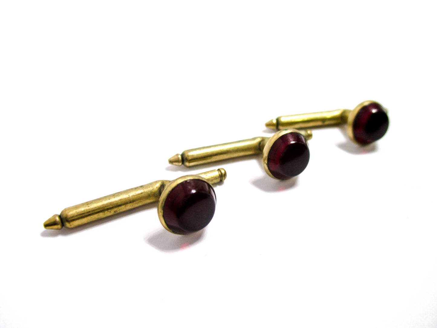 Vintage Shirt Stud Lot of 3 - Ruby Red Cabochons