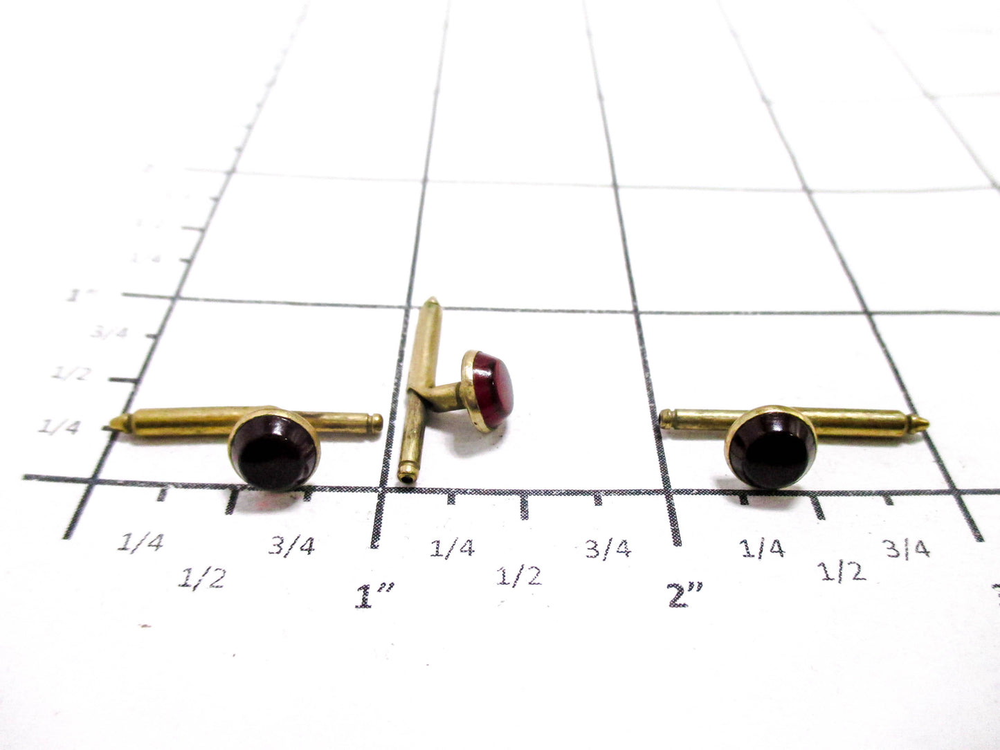 Vintage Shirt Stud Lot of 3 - Ruby Red Cabochons