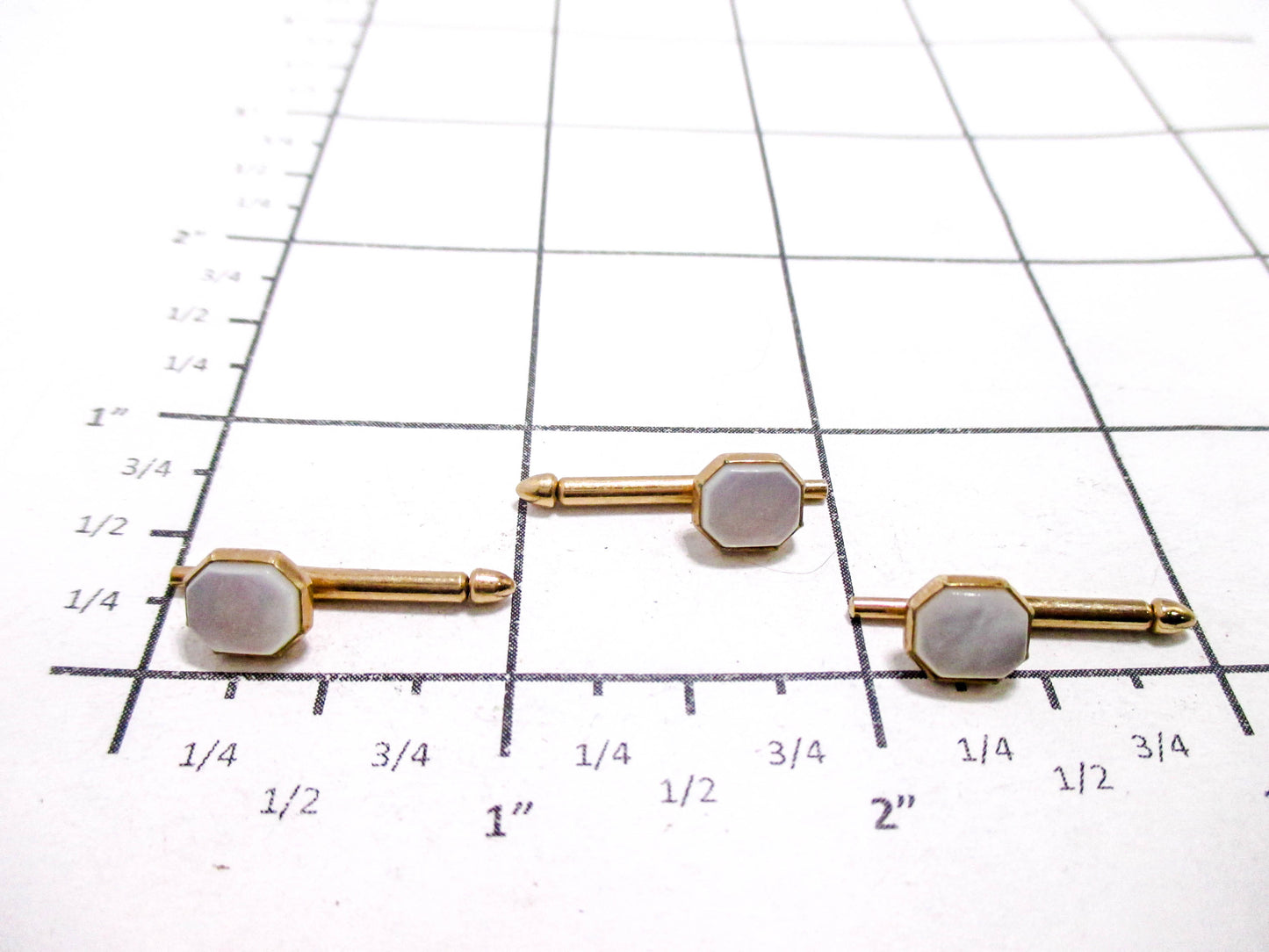 Vintage Shirt Stud Lot of 3 - White Mother of Pearl Octagons