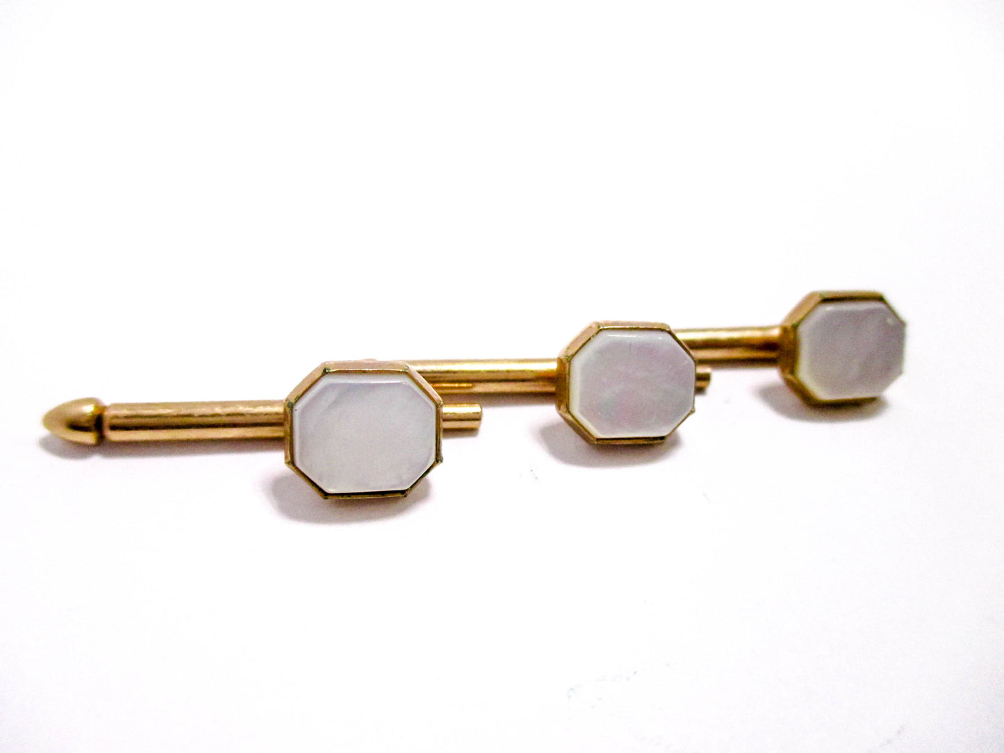 Vintage Shirt Stud Lot of 3 - White Mother of Pearl Octagons