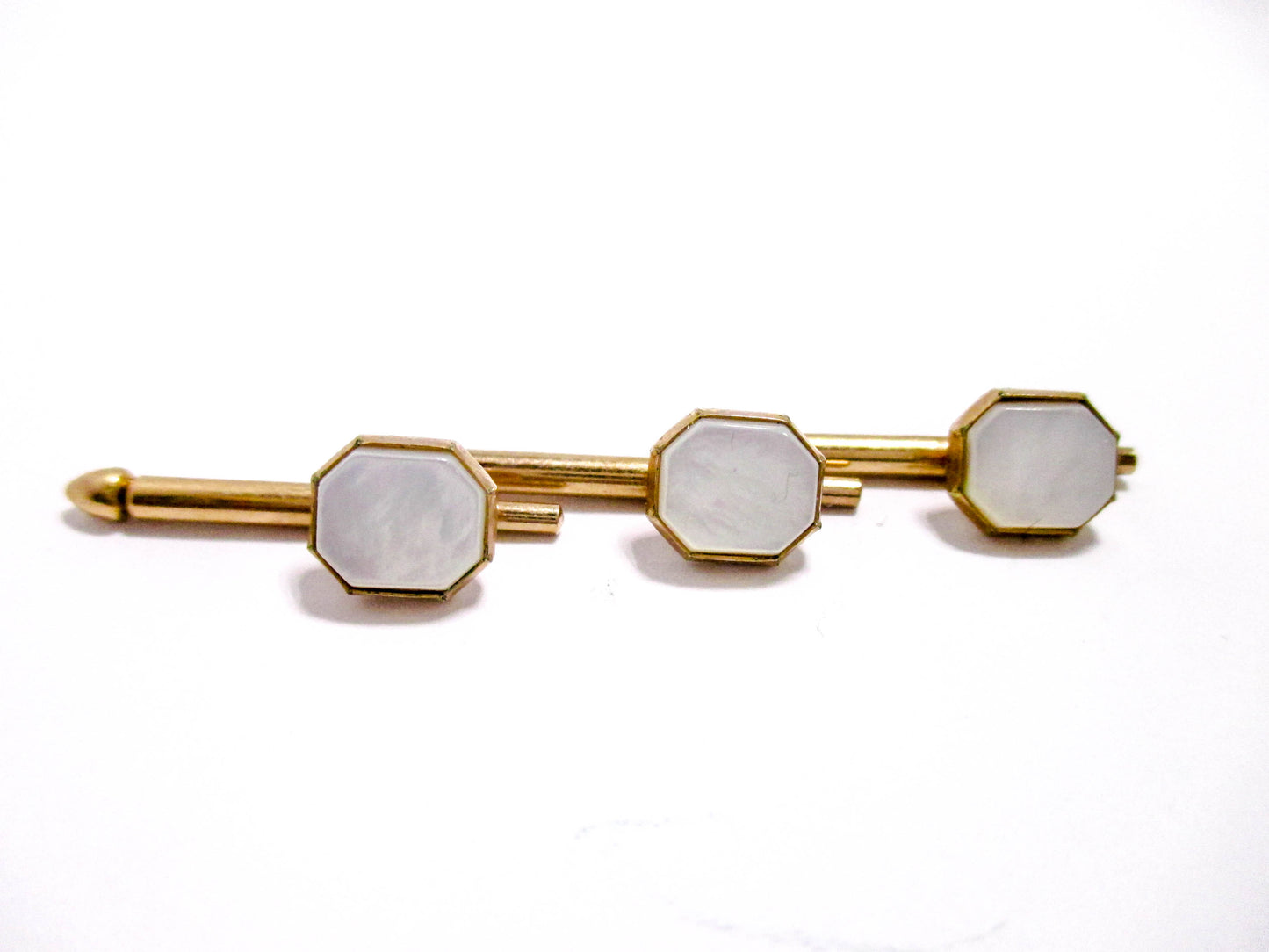 Vintage Shirt Stud Lot of 3 - White Mother of Pearl Octagons