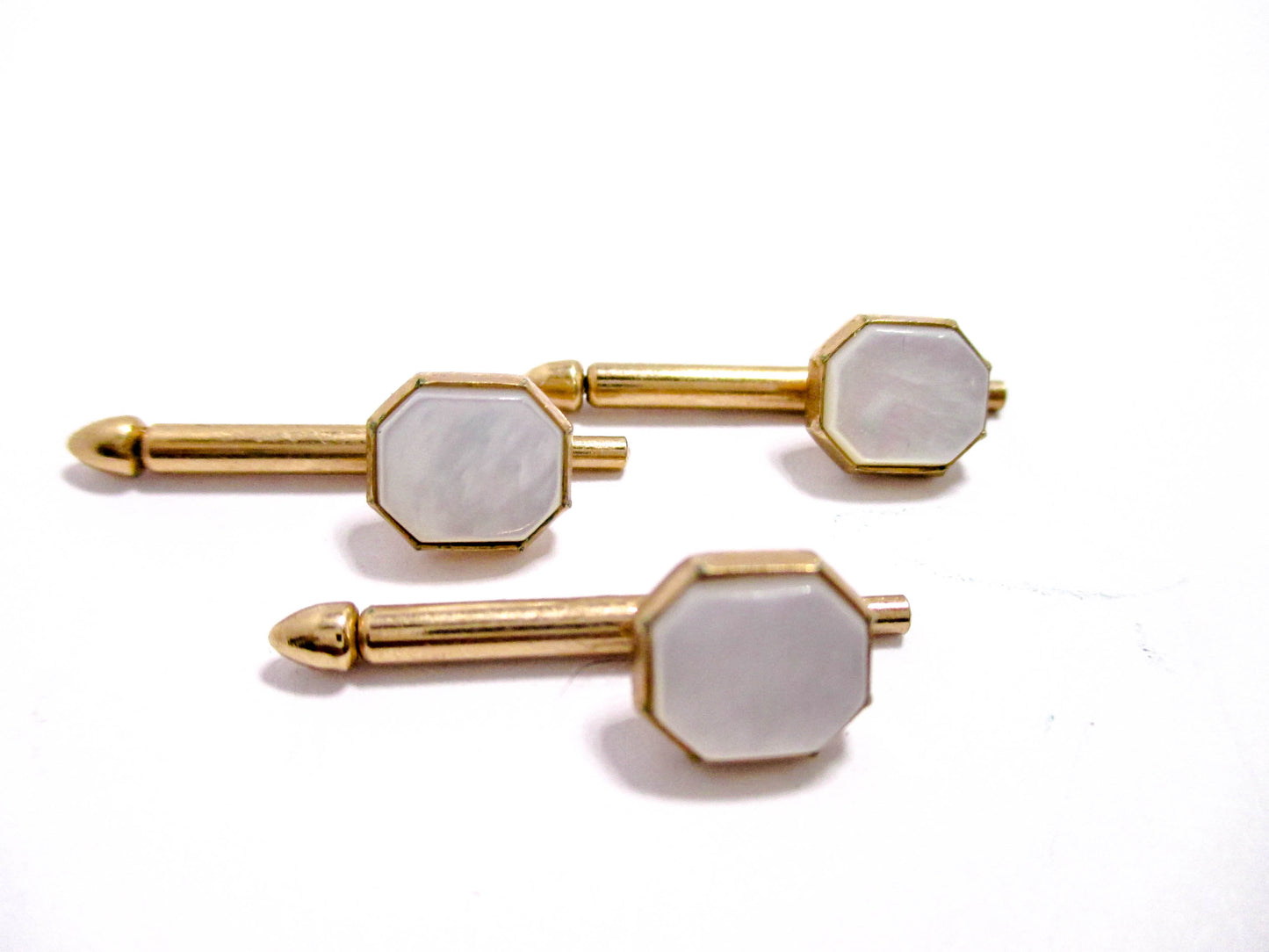 Vintage Shirt Stud Lot of 3 - White Mother of Pearl Octagons