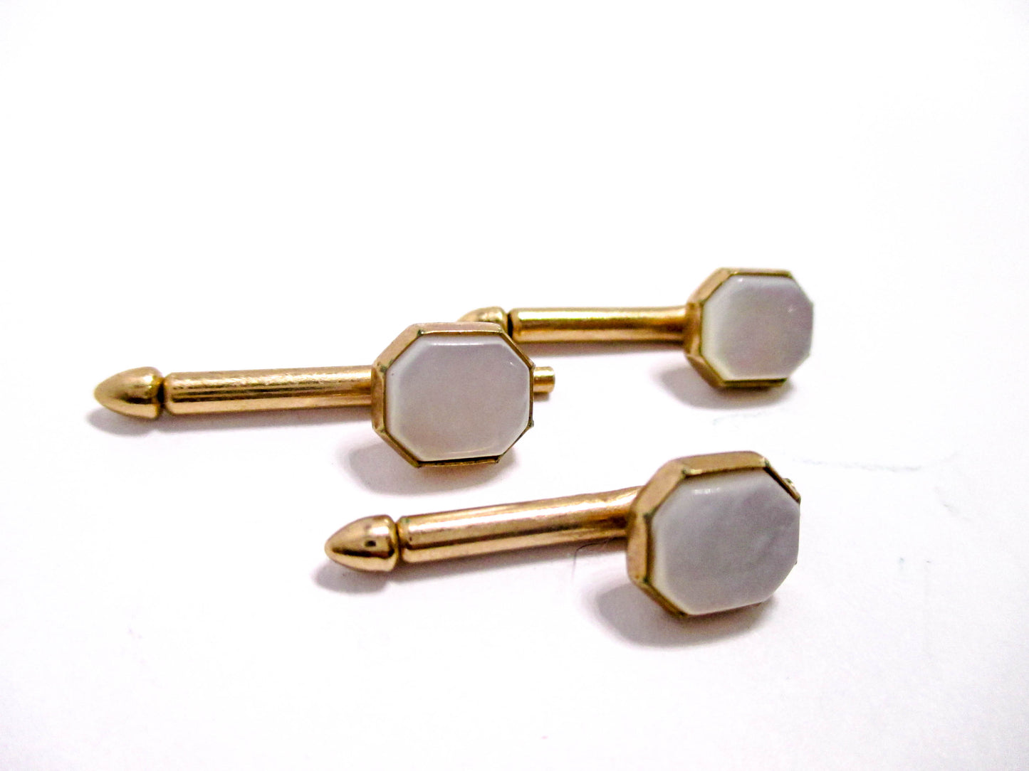 Vintage Shirt Stud Lot of 3 - White Mother of Pearl Octagons