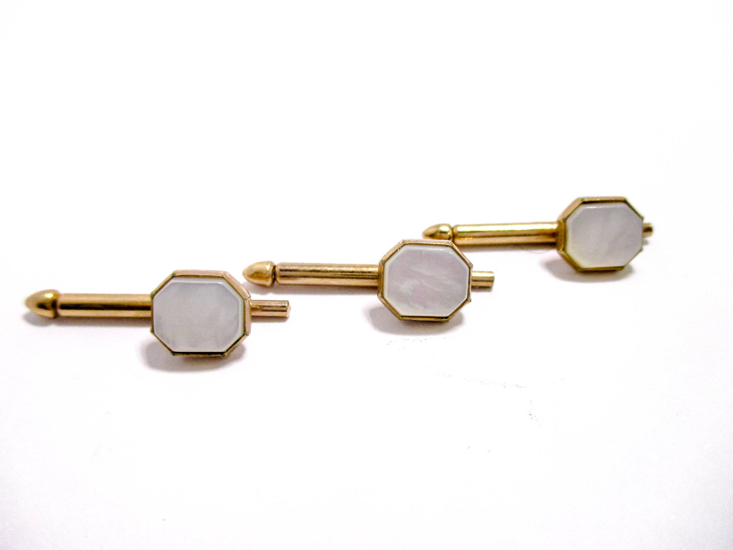 Vintage Shirt Stud Lot of 3 - White Mother of Pearl Octagons