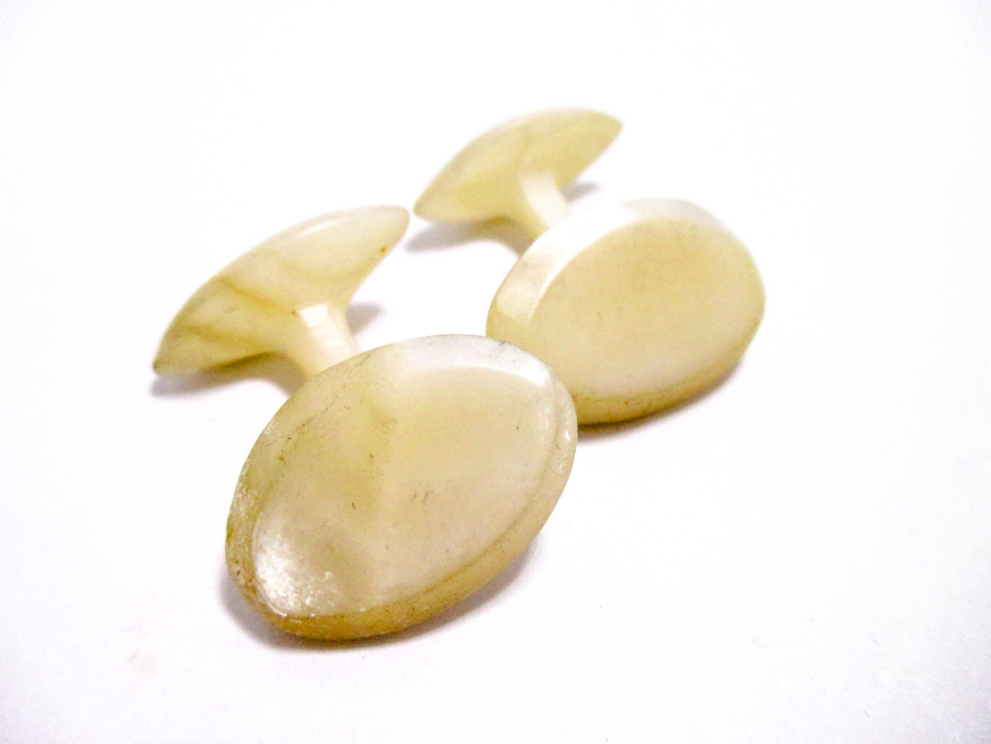 Antique Cupped Oval Cufflinks - Victorian Carved Shell Cufflinks