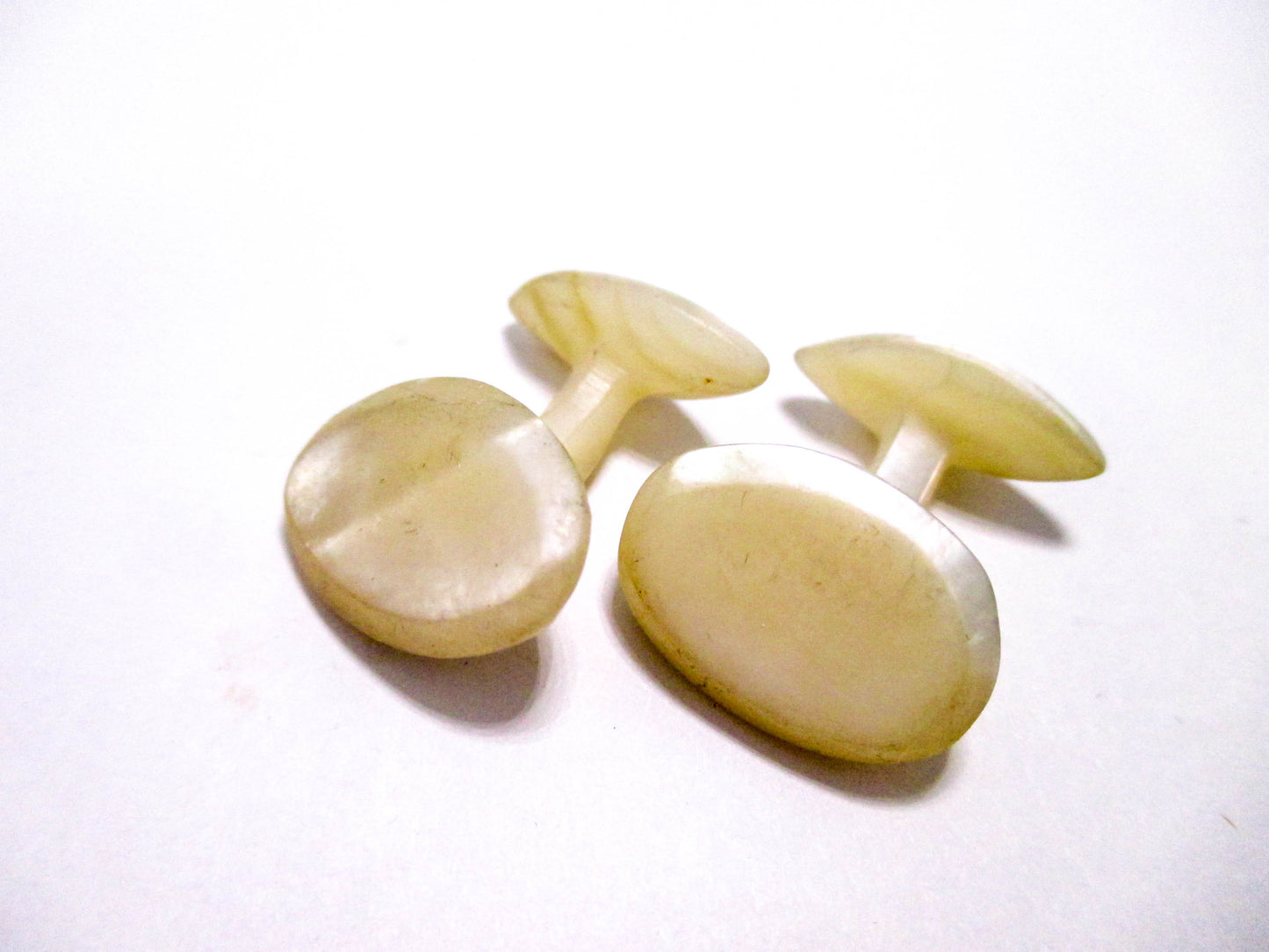 Antique Cupped Oval Cufflinks - Victorian Carved Shell Cufflinks