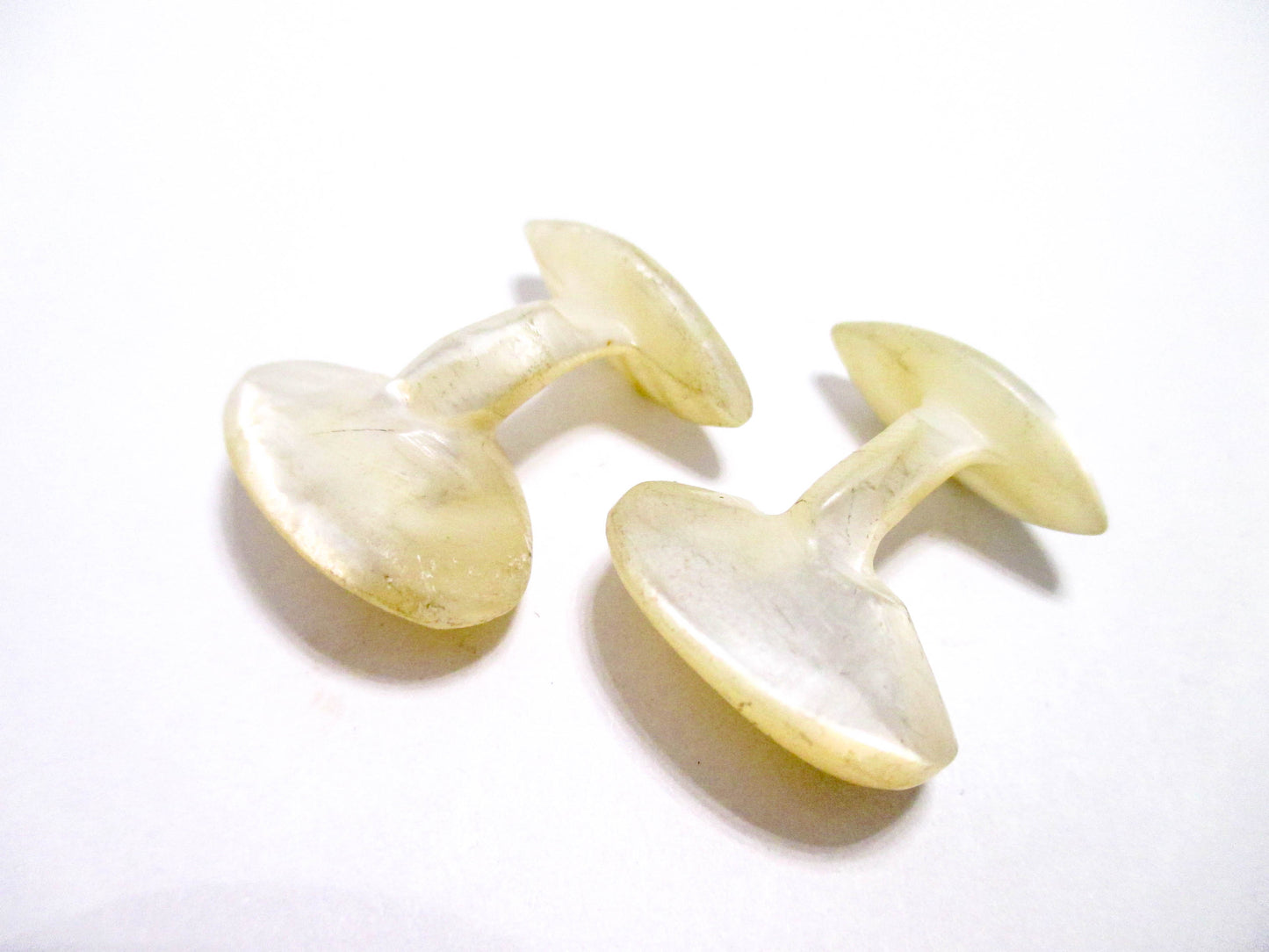 Antique Cupped Oval Cufflinks - Victorian Carved Shell Cufflinks
