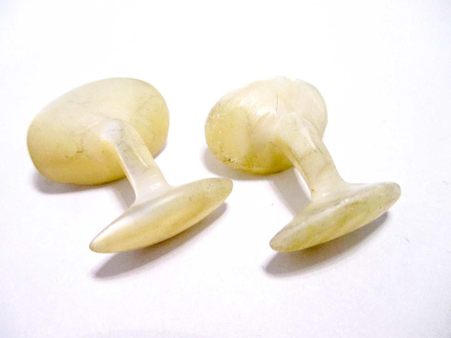 Antique Cupped Oval Cufflinks - Victorian Carved Shell Cufflinks