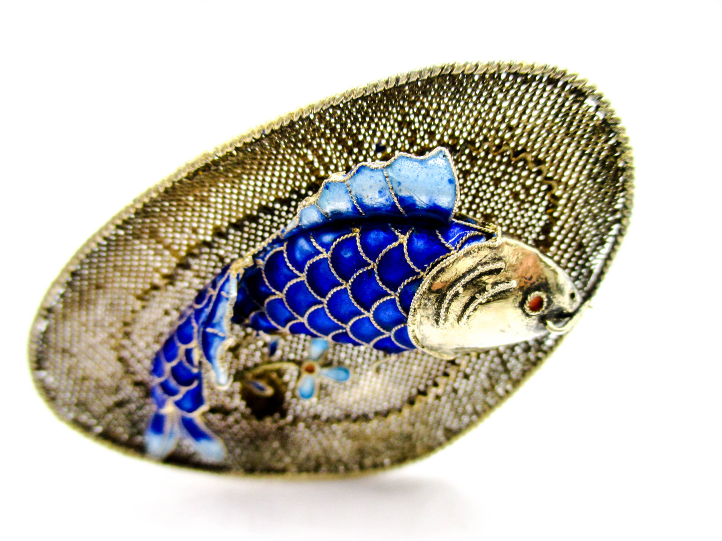 Chinese Silver Koi Fish Brooch - Vintage Export Jewelry