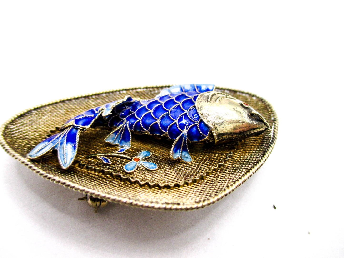 Chinese Silver Koi Fish Brooch - Vintage Export Jewelry
