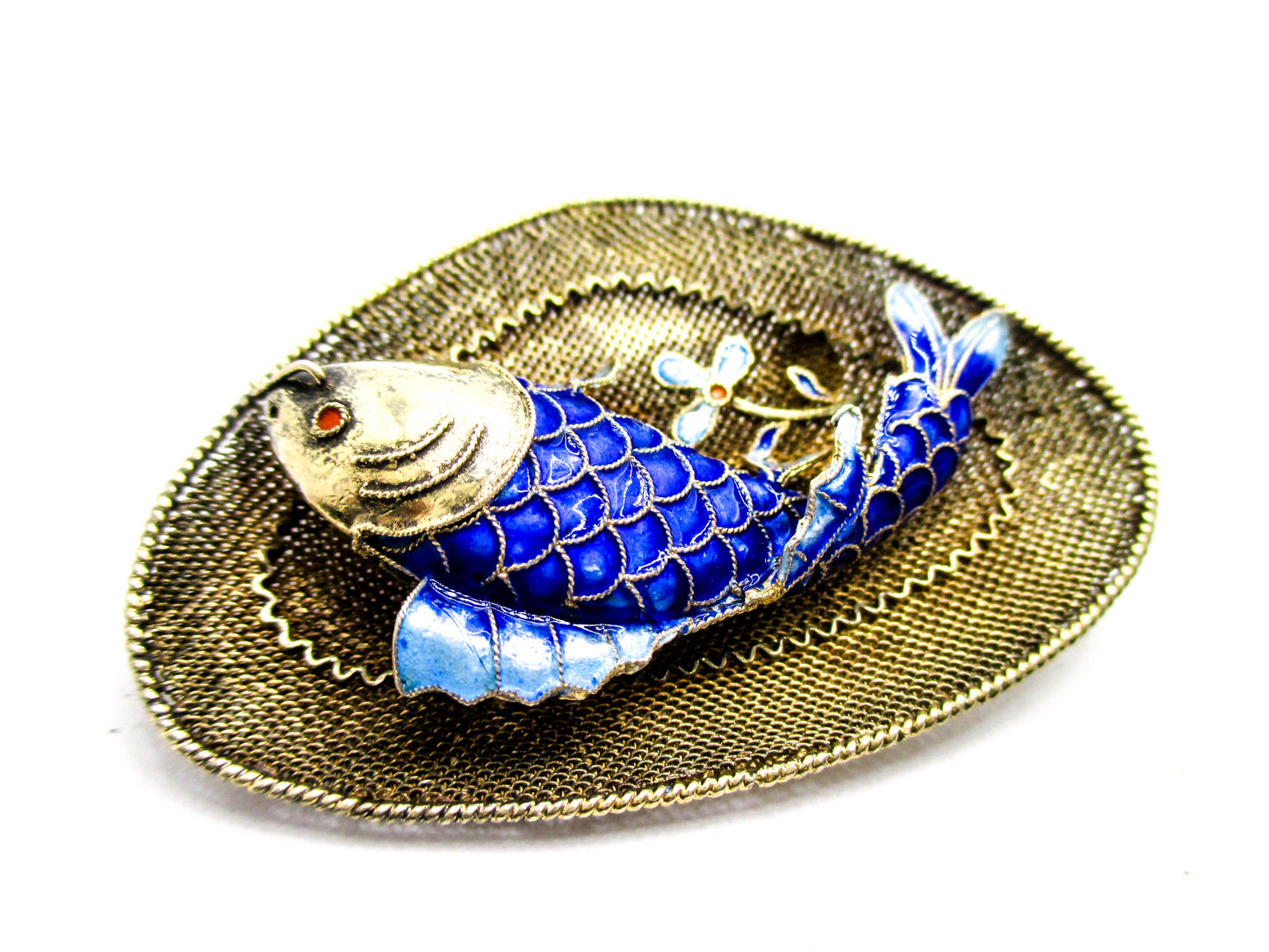 Chinese Silver Koi Fish Brooch - Vintage Export Jewelry