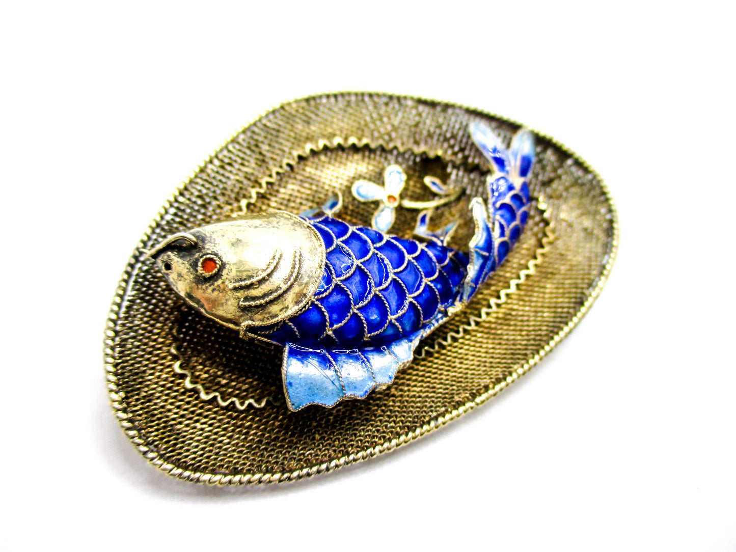 Chinese Silver Koi Fish Brooch - Vintage Export Jewelry