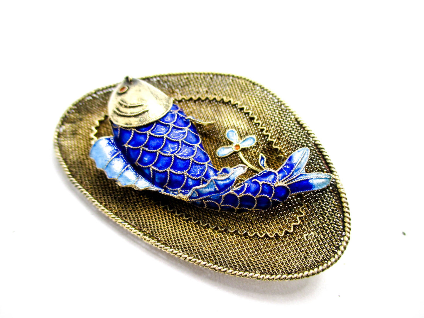 Chinese Silver Koi Fish Brooch - Vintage Export Jewelry