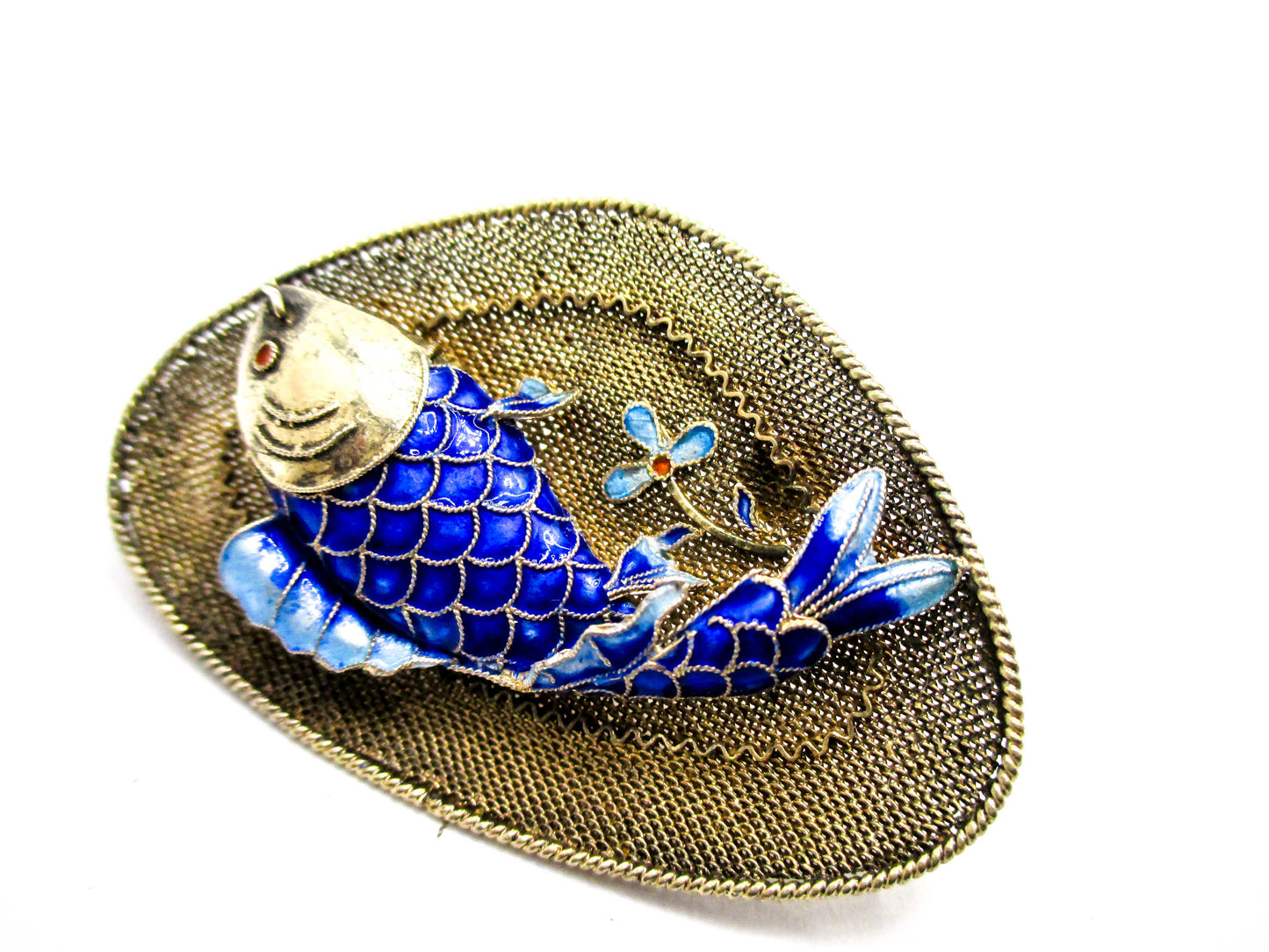 Chinese Silver Koi Fish Brooch - Vintage Export Jewelry