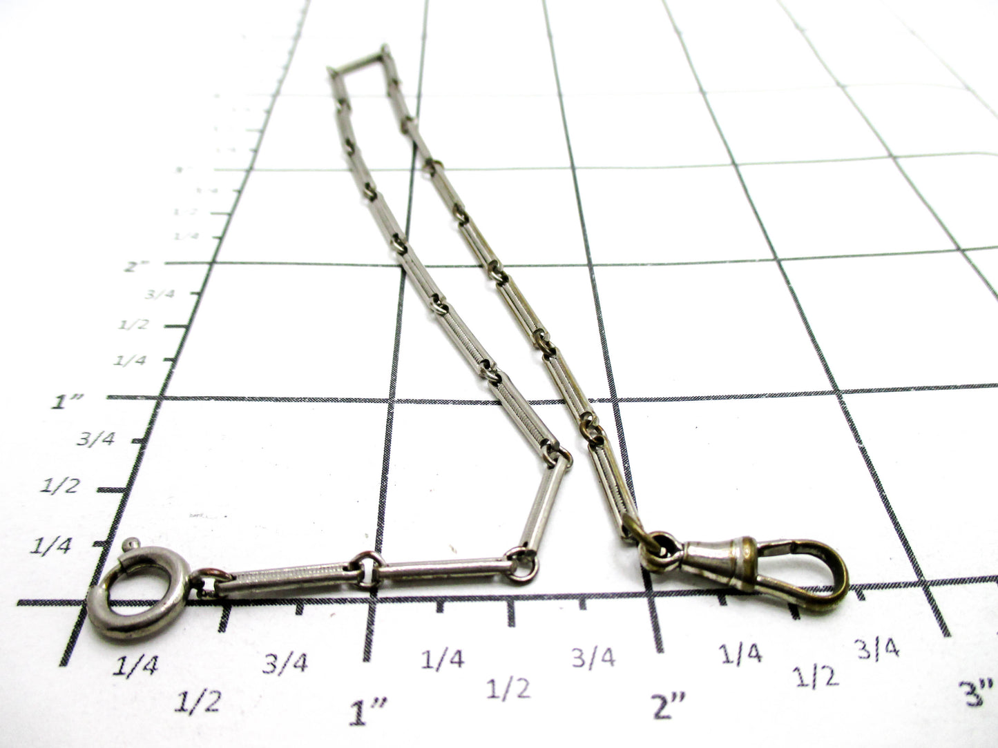 20th Century Silver Tone Bar Link Watch Chain - 6.9g Unsigned