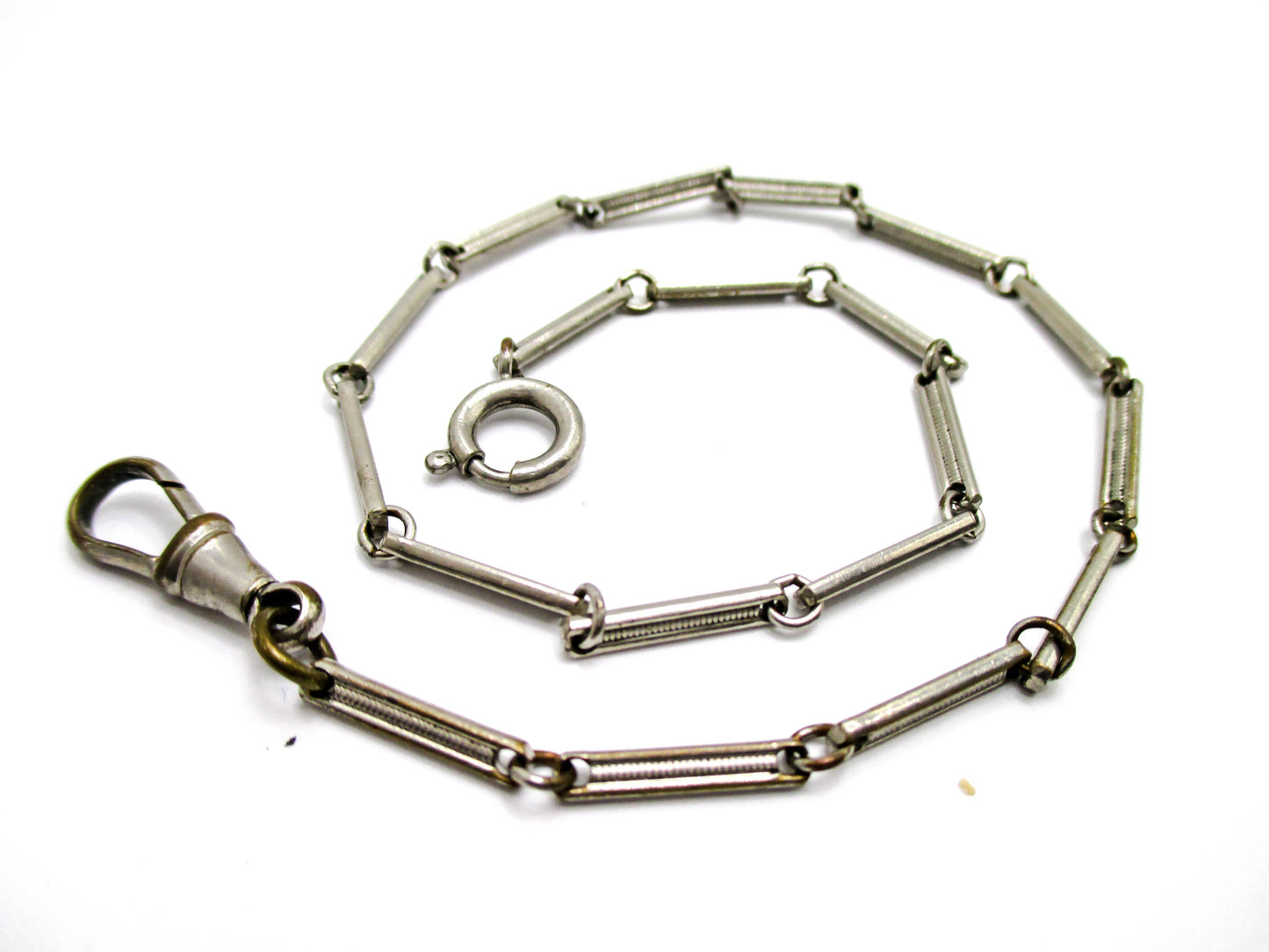 20th Century Silver Tone Bar Link Watch Chain - 6.9g Unsigned