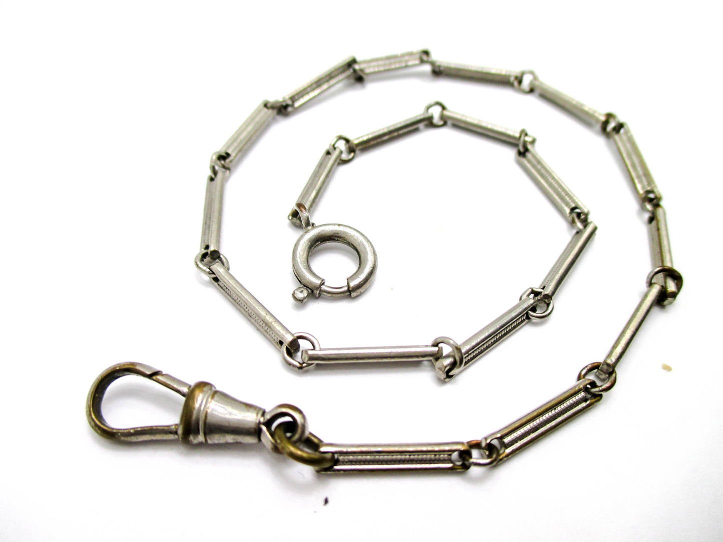 20th Century Silver Tone Bar Link Watch Chain - 6.9g Unsigned