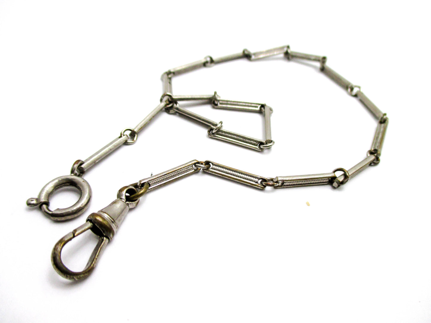 20th Century Silver Tone Bar Link Watch Chain - 6.9g Unsigned
