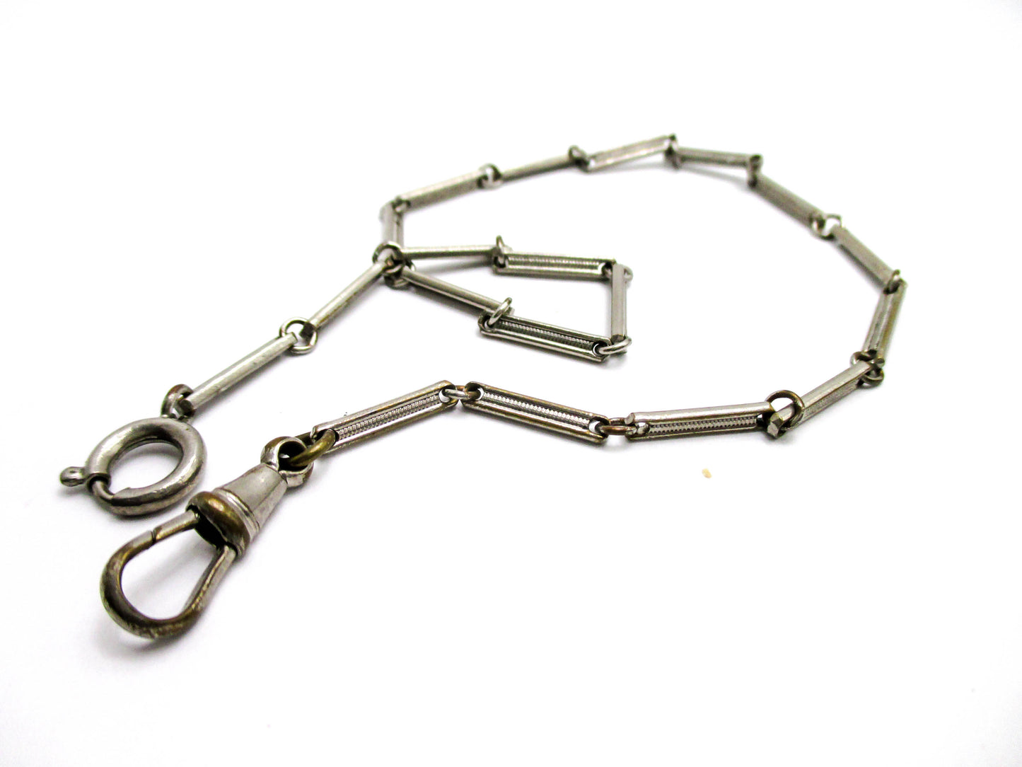 20th Century Silver Tone Bar Link Watch Chain - 6.9g Unsigned