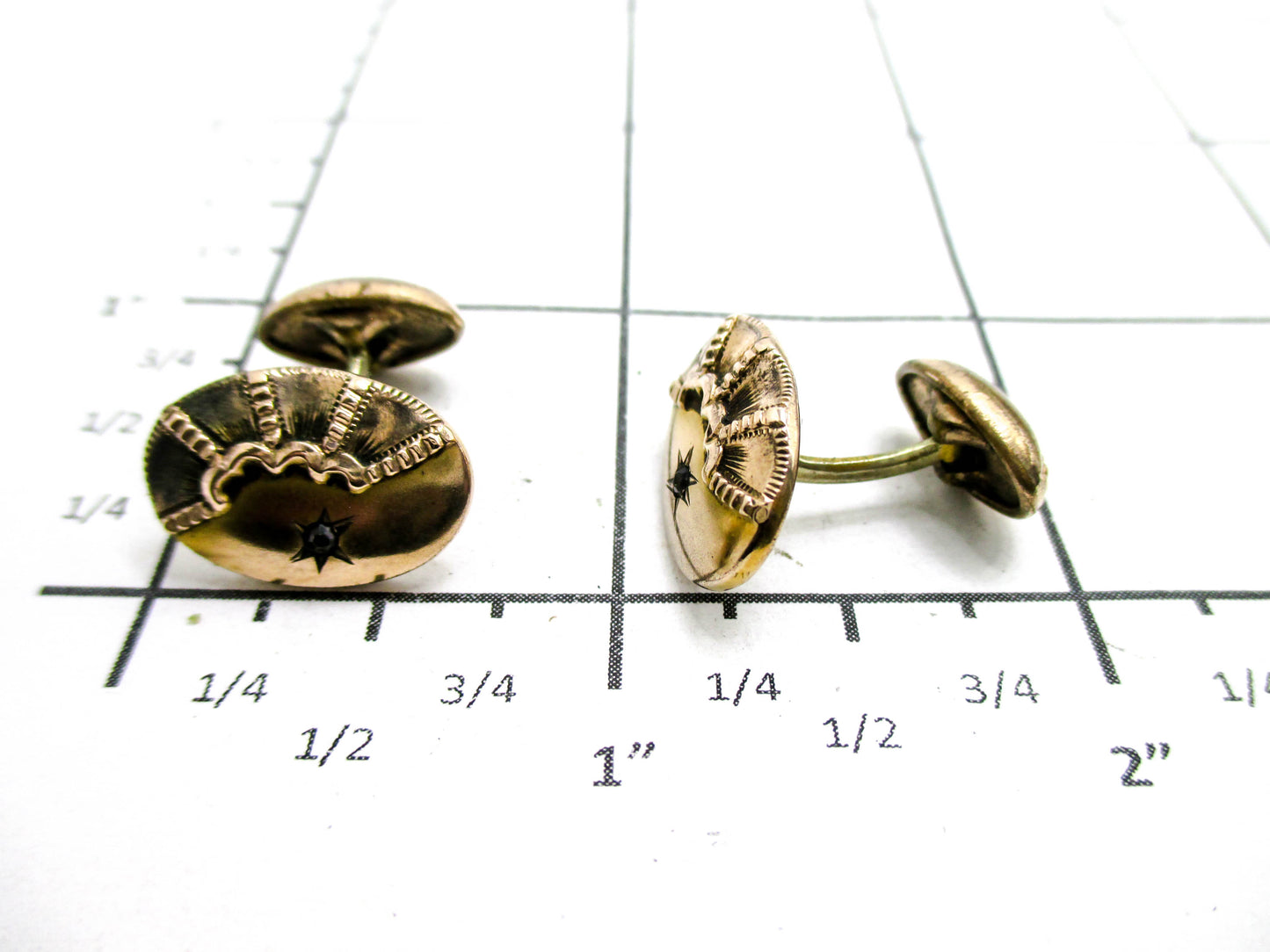 Edwardian Cufflinks Gold Filled Rhinestone Accent