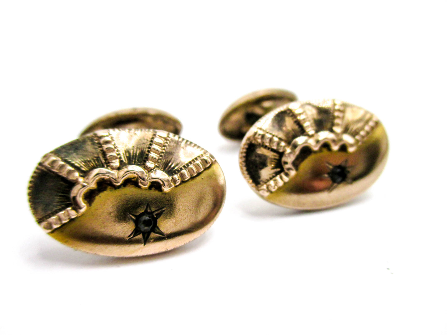 Edwardian Cufflinks Gold Filled Rhinestone Accent
