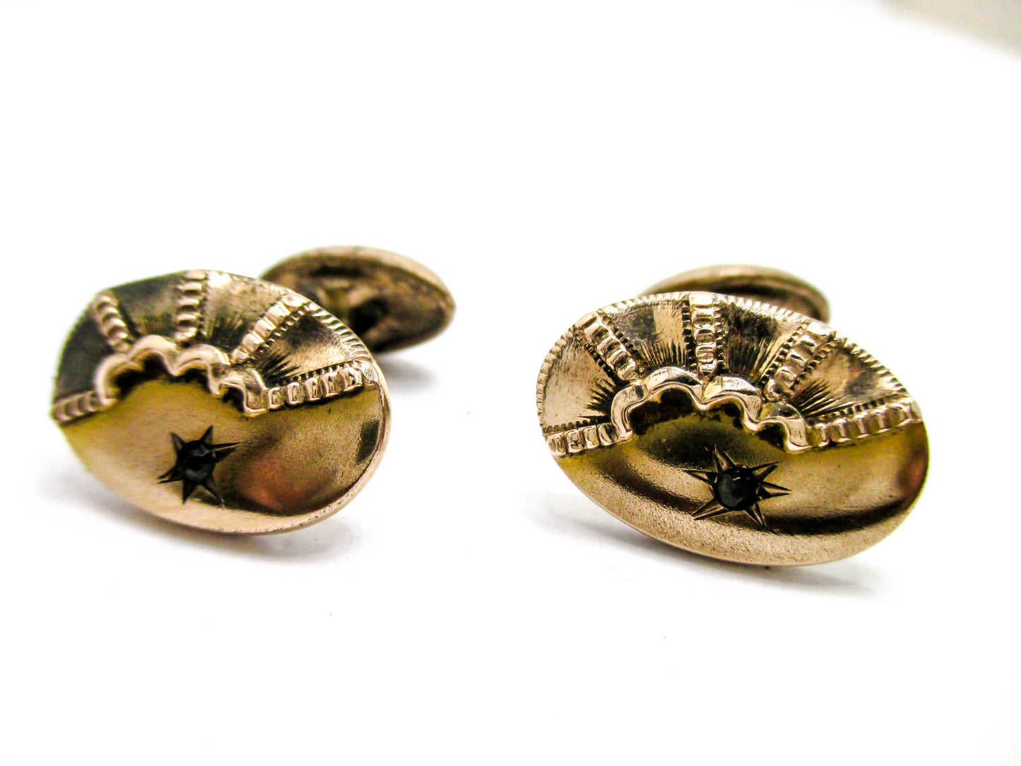 Edwardian Cufflinks Gold Filled Rhinestone Accent