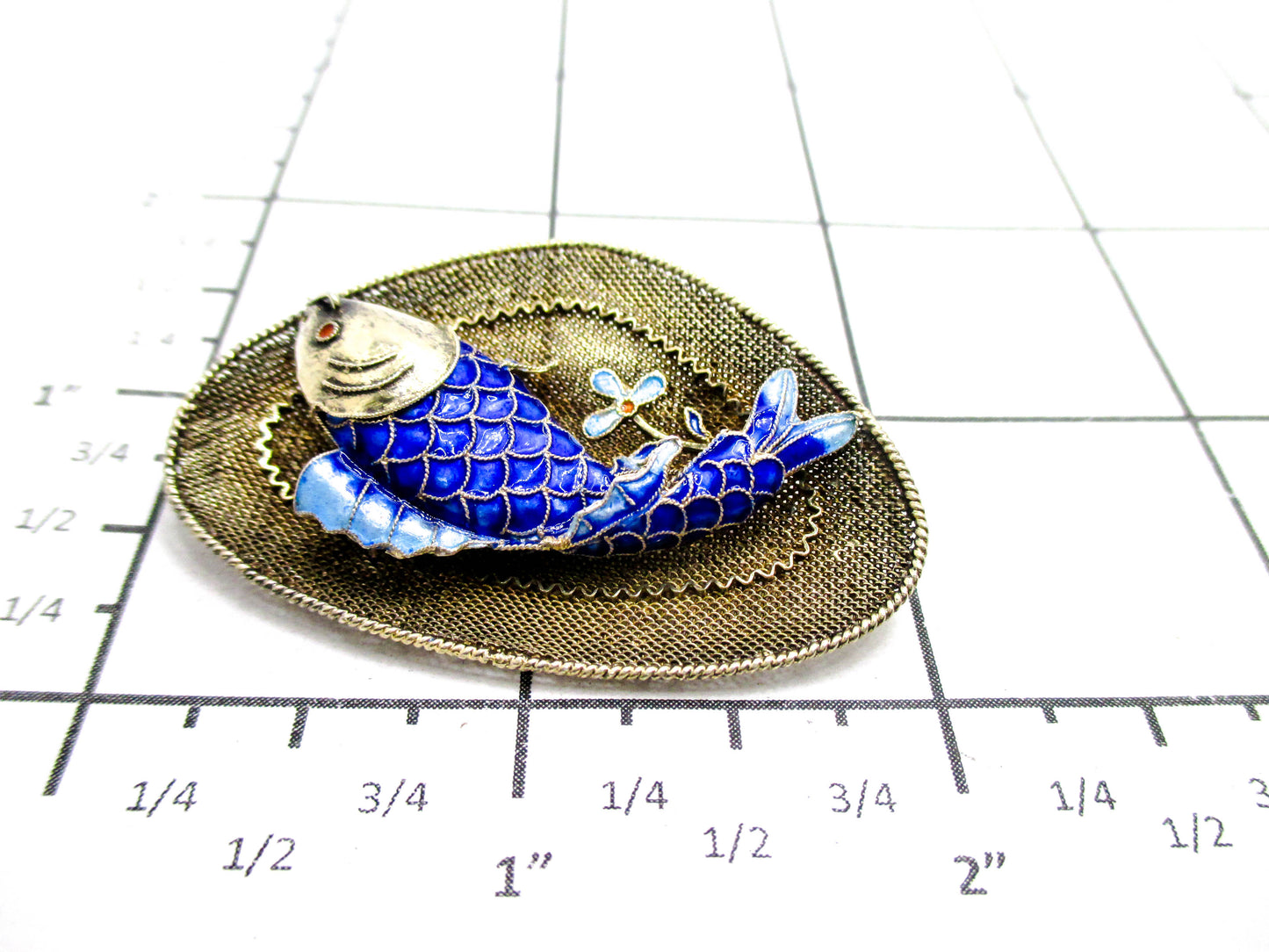 Chinese Silver Koi Fish Brooch - Vintage Export Jewelry