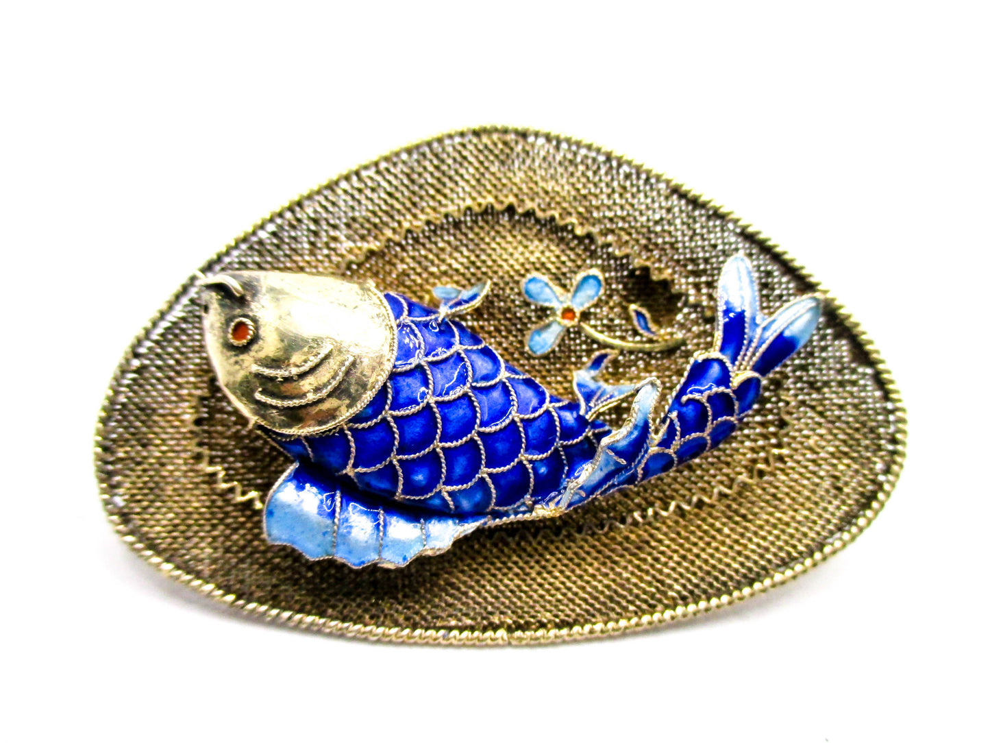 Chinese Silver Koi Fish Brooch - Vintage Export Jewelry