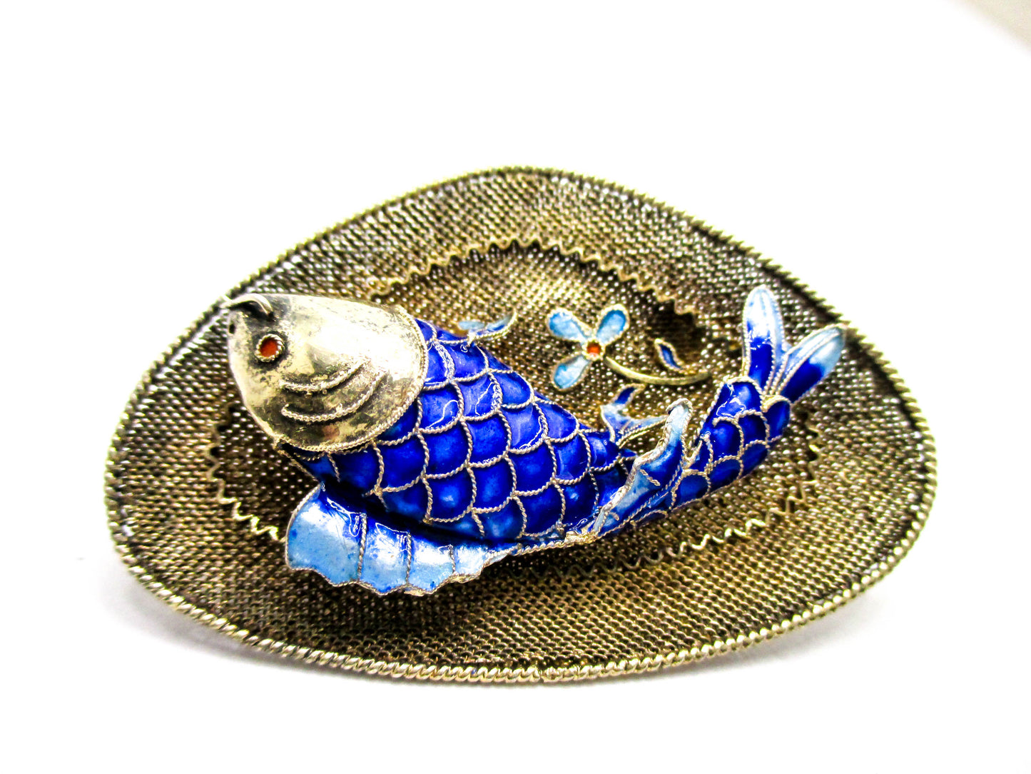 Chinese Silver Koi Fish Brooch - Vintage Export Jewelry
