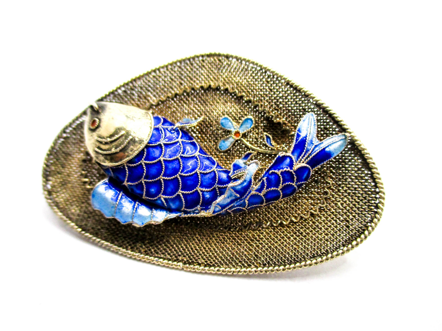 Chinese Silver Koi Fish Brooch - Vintage Export Jewelry