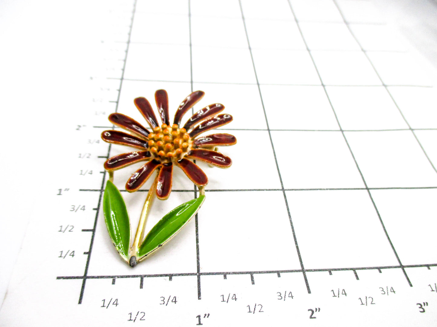 Vintage Enamel Flower Pin For Sale