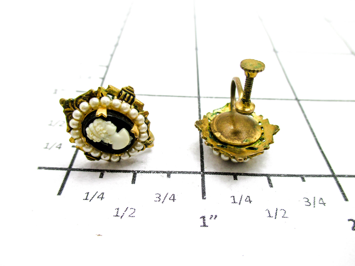Vintage Screw-back Earrings - Pearl Trimmed Costume Jewelry Cameos