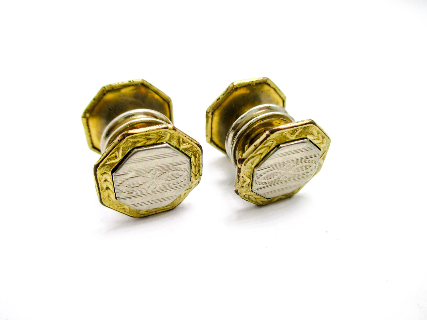 1920s Gold and Silver Tone Snap Cufflinks