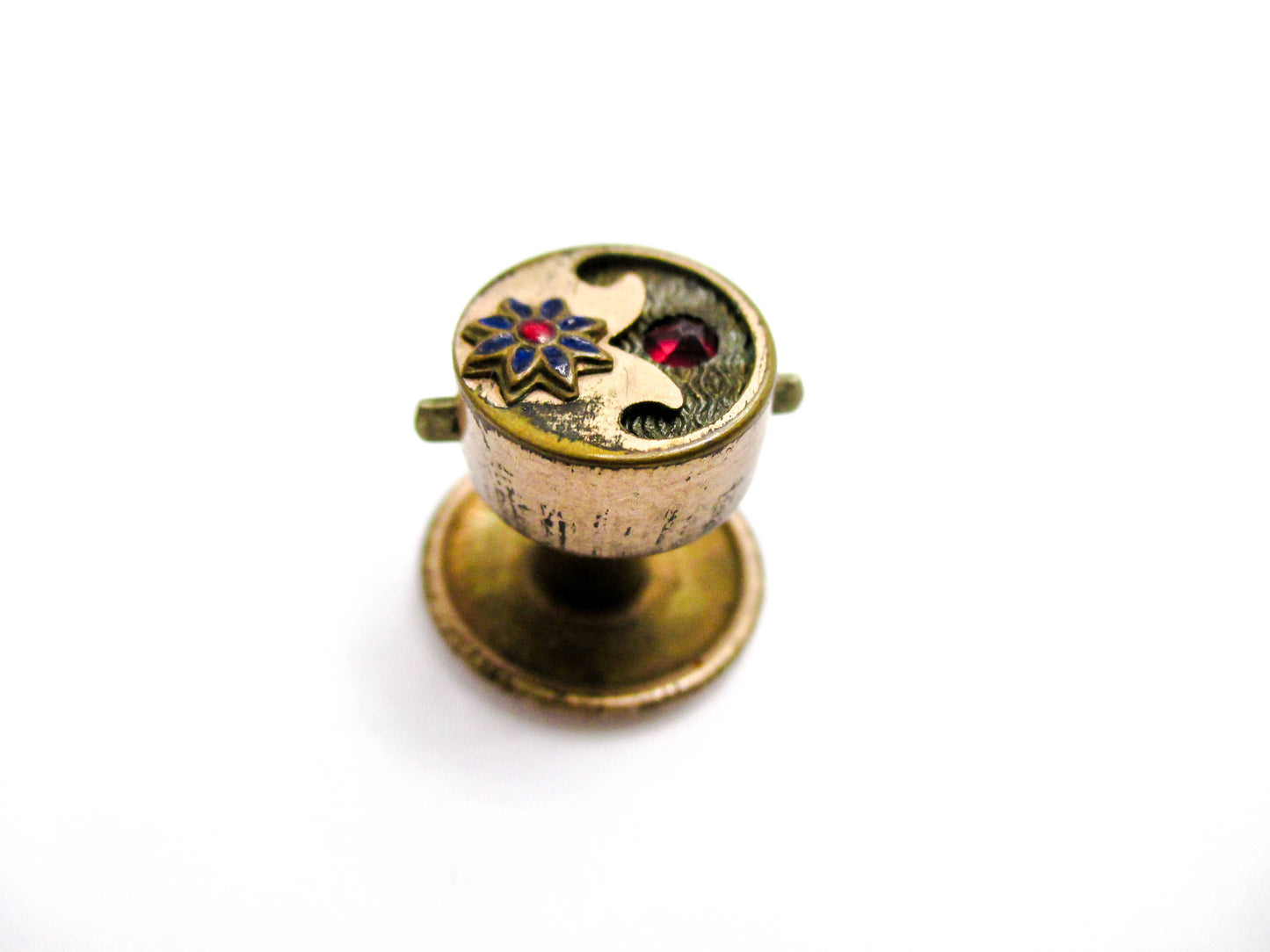 Garnet Glass Flower and Crescent Victorian Stud Button