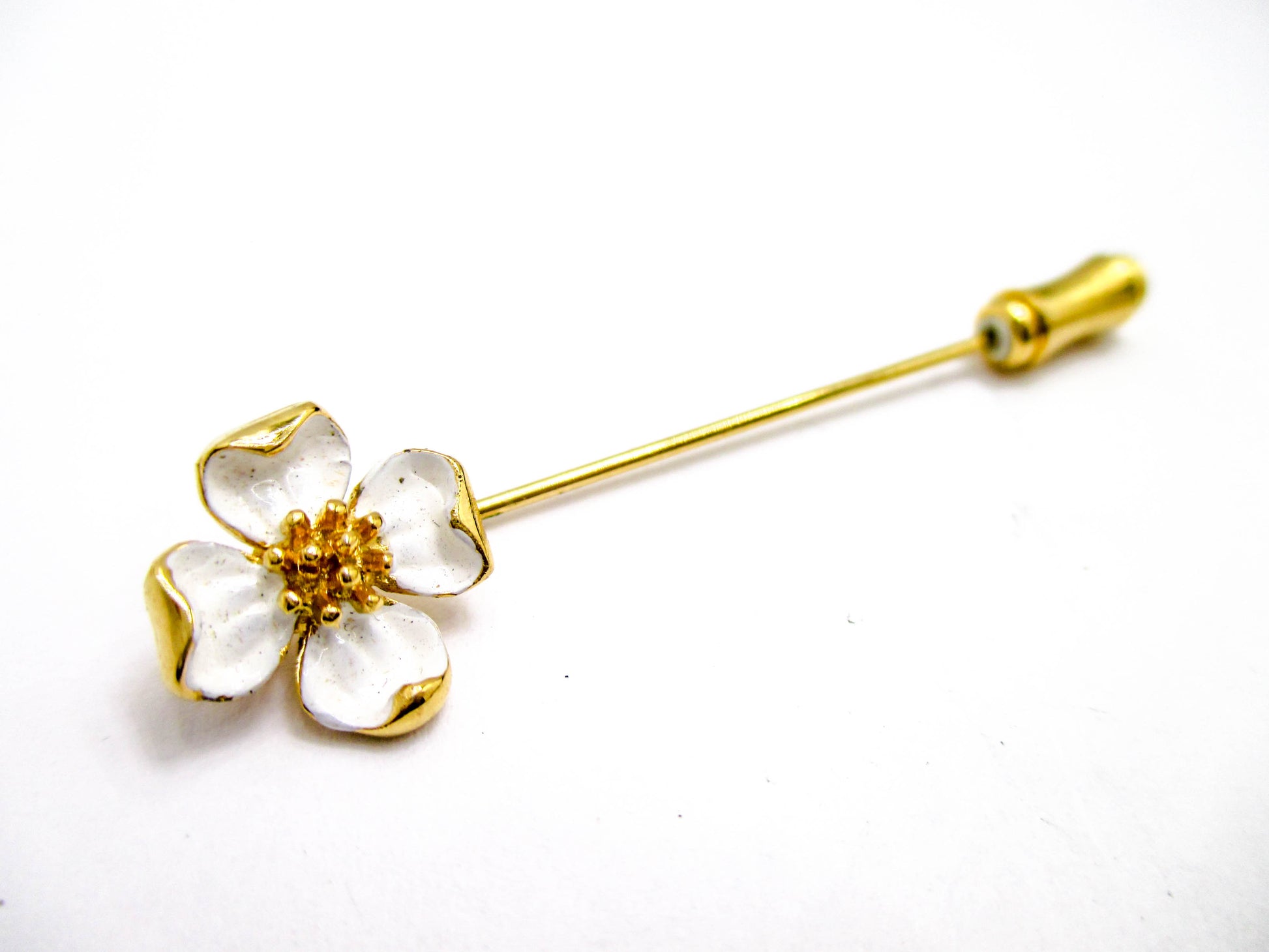 Vintage Trifari Stick Pin - White Dogwood Flower