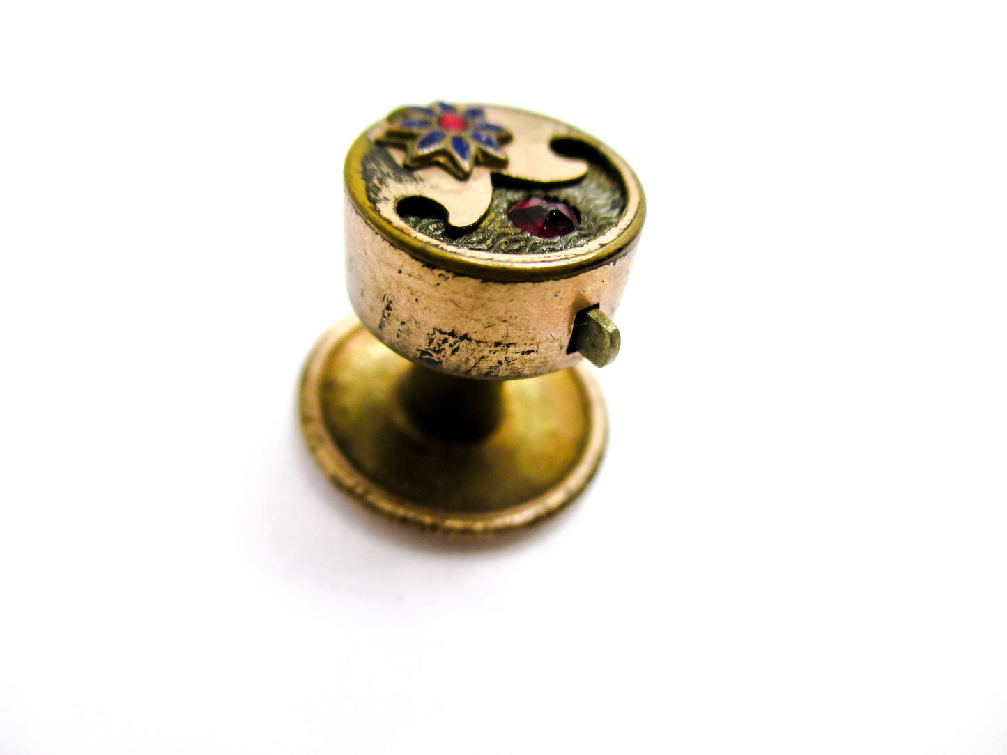 Garnet Glass Flower and Crescent Victorian Stud Button