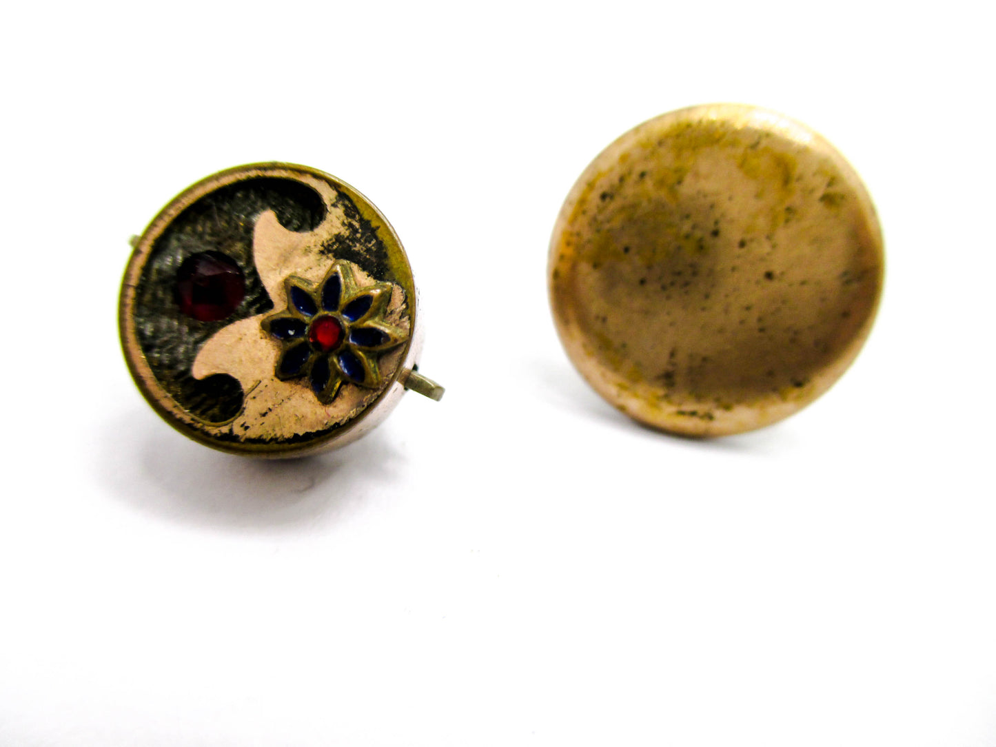 Garnet Glass Flower and Crescent Victorian Stud Button