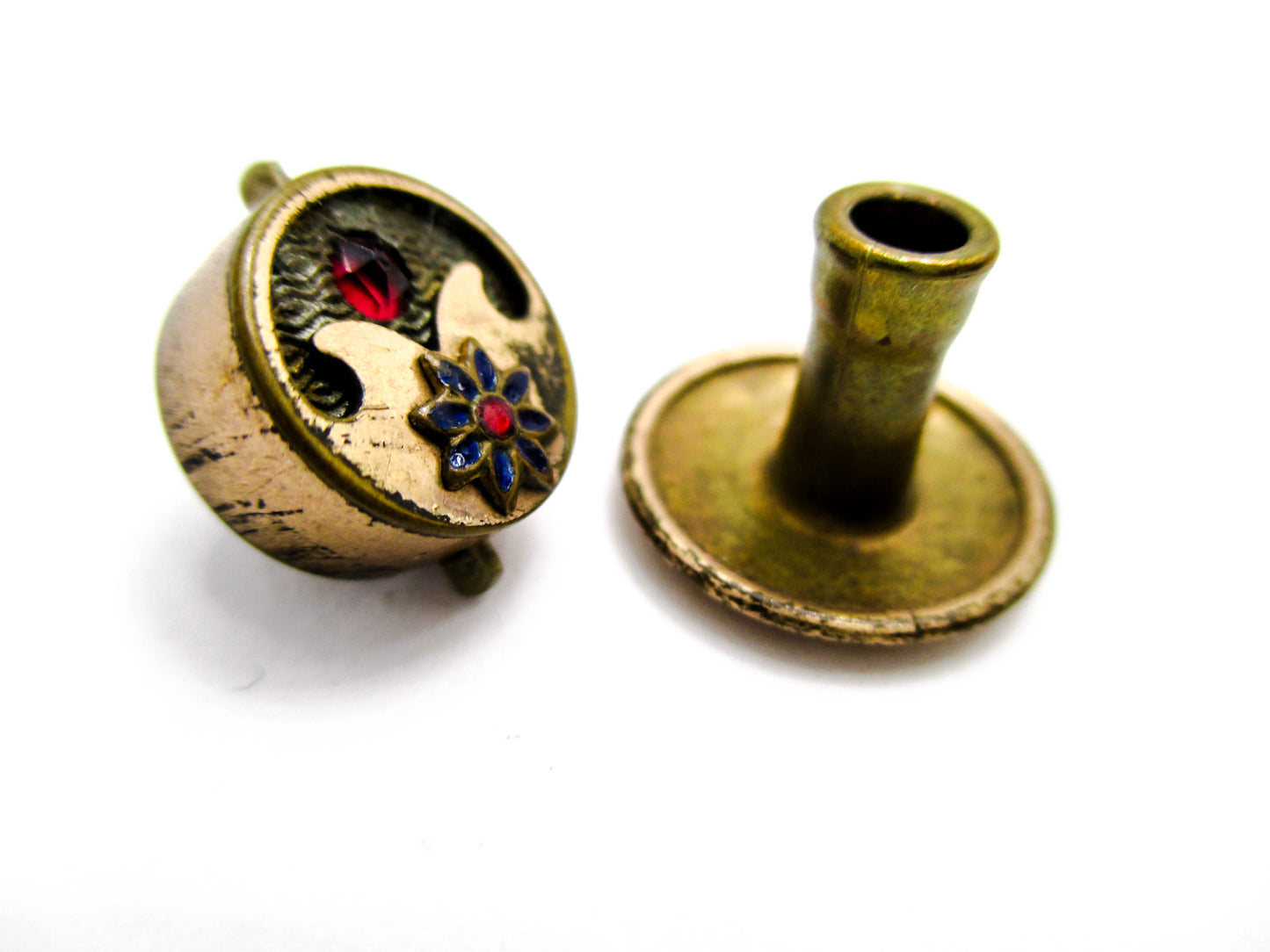 Garnet Glass Flower and Crescent Victorian Stud Button