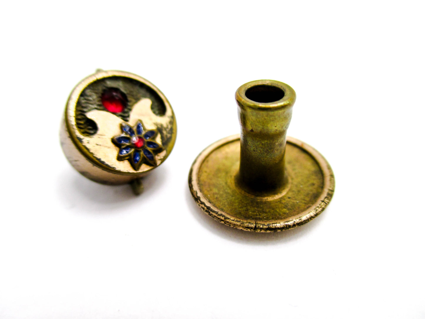 Garnet Glass Flower and Crescent Victorian Stud Button
