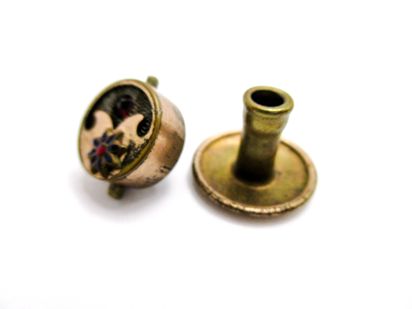 Garnet Glass Flower and Crescent Victorian Stud Button