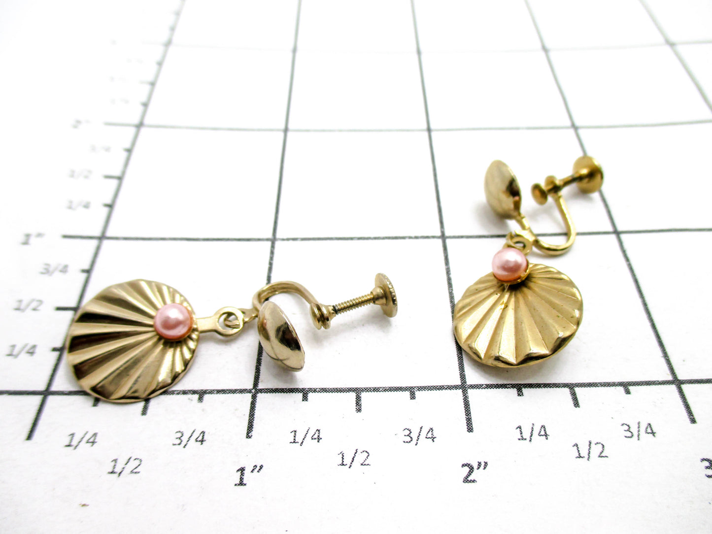 Pink Pearl on the Half Shell Screw-back Earrings - Vintage Seashore Jewelry