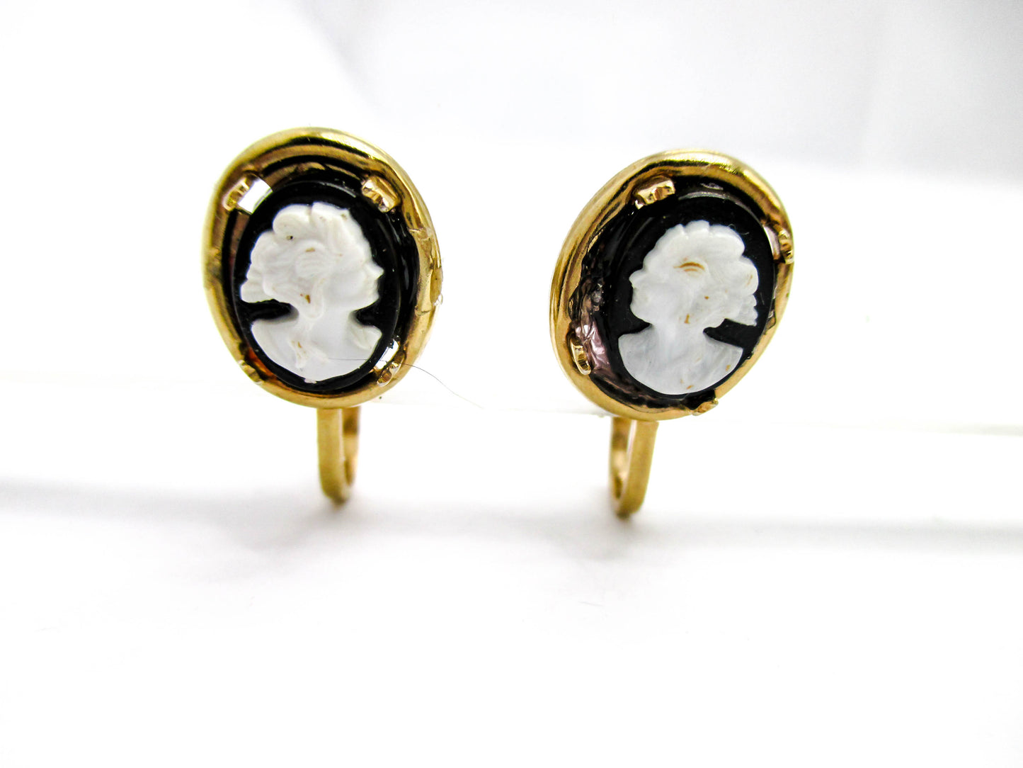 Vintage White on Black Cameo Clip-on Earrings