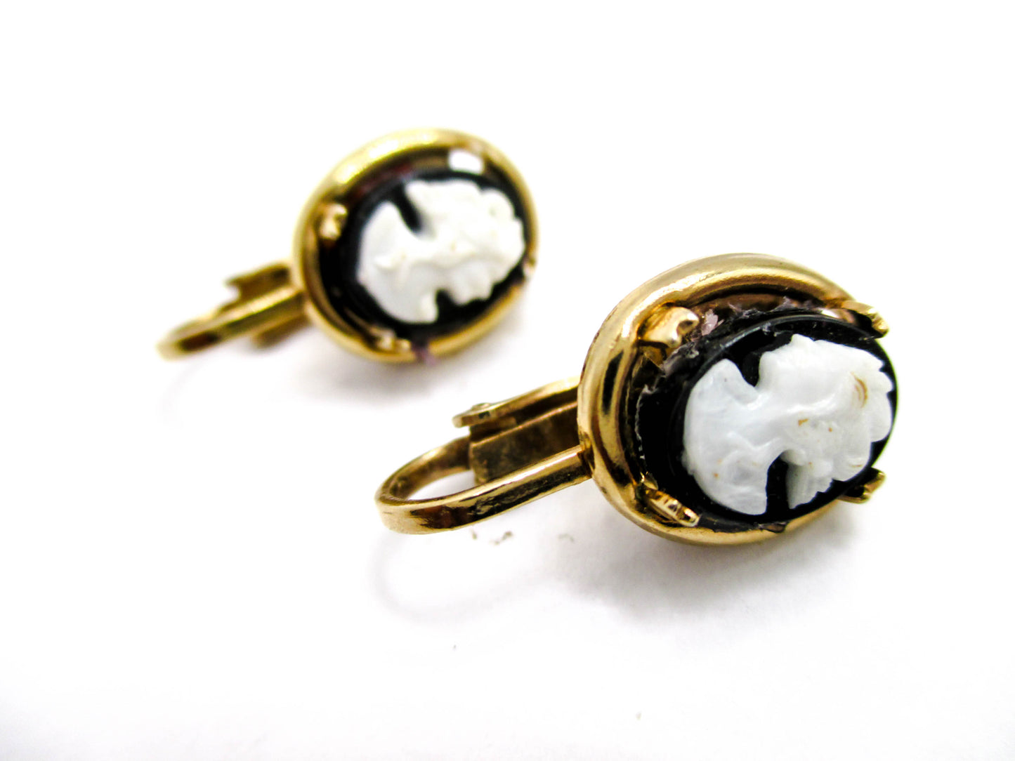 Vintage White on Black Cameo Clip-on Earrings