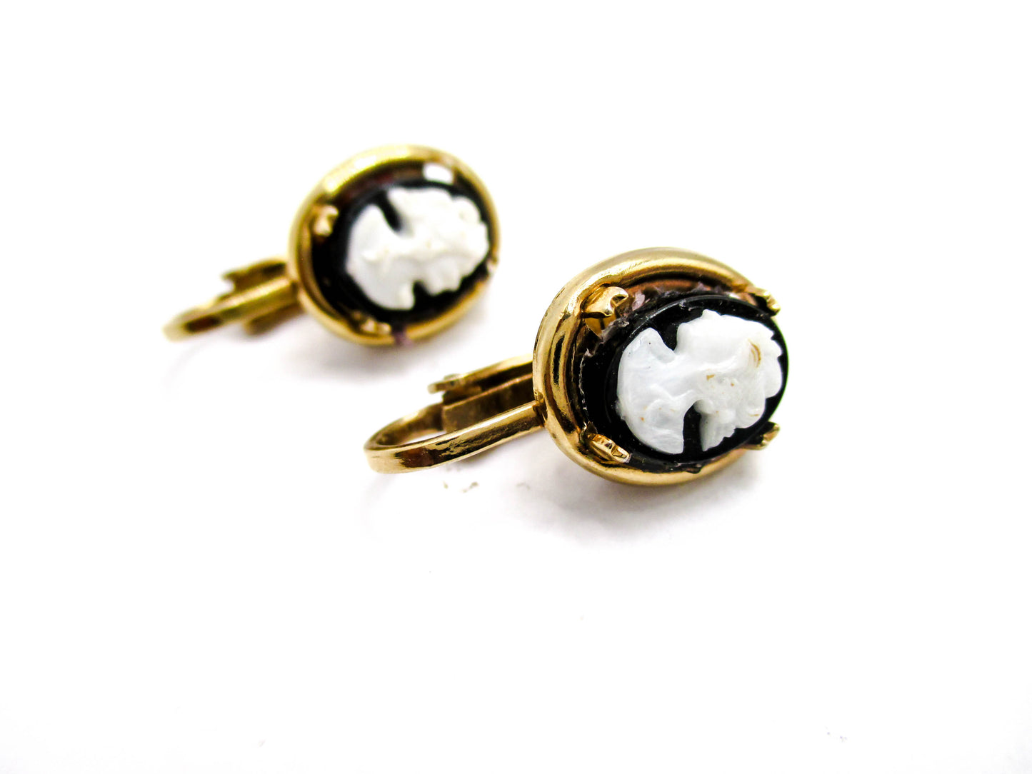 Vintage White on Black Cameo Clip-on Earrings
