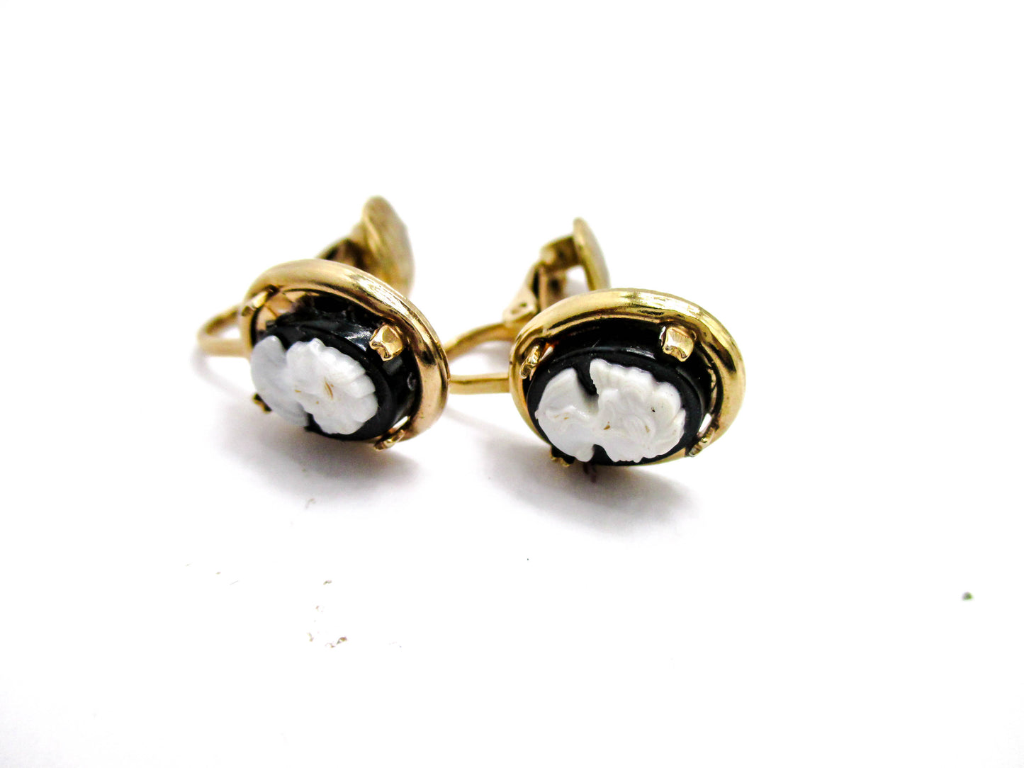 Vintage White on Black Cameo Clip-on Earrings