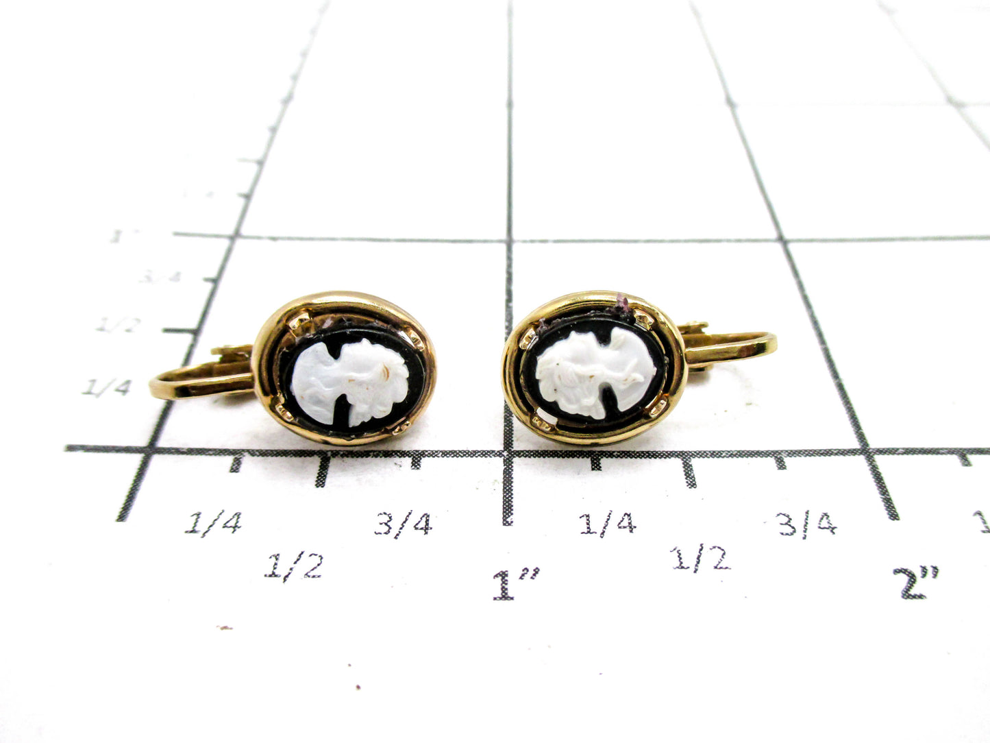 Vintage White on Black Cameo Clip-on Earrings